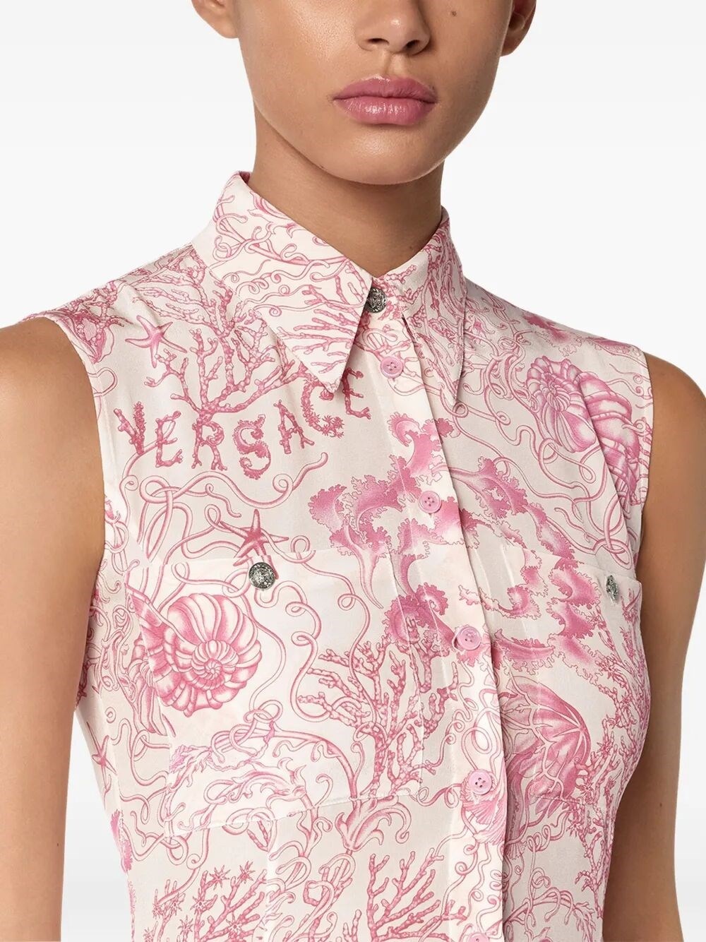 Dress Crepe De Chine Print `Underwater Barocco Bicolour Allover` - 5
