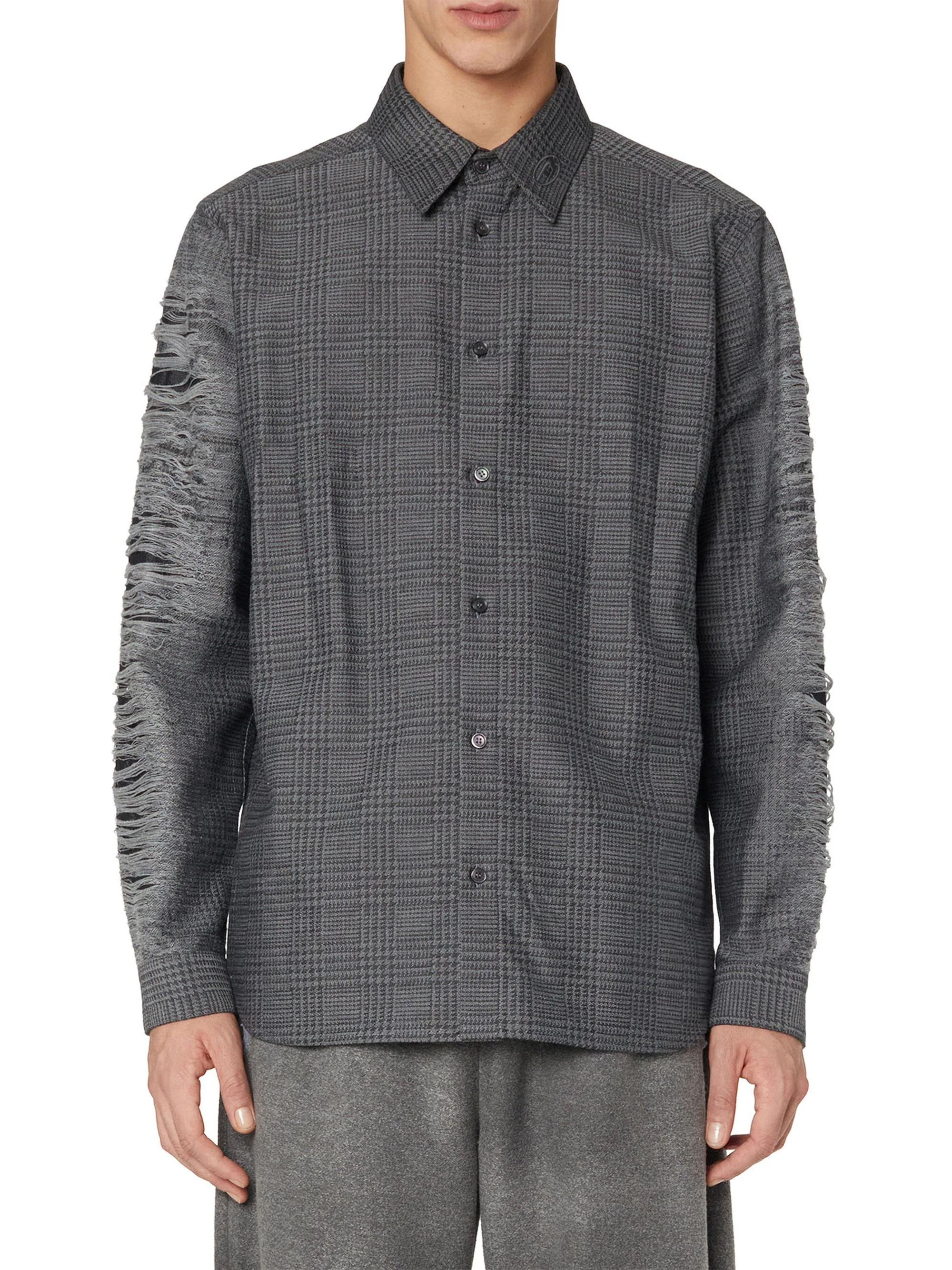 Men's Olov Distressed Woven Button-Front Shirt - Dark Grey - 1