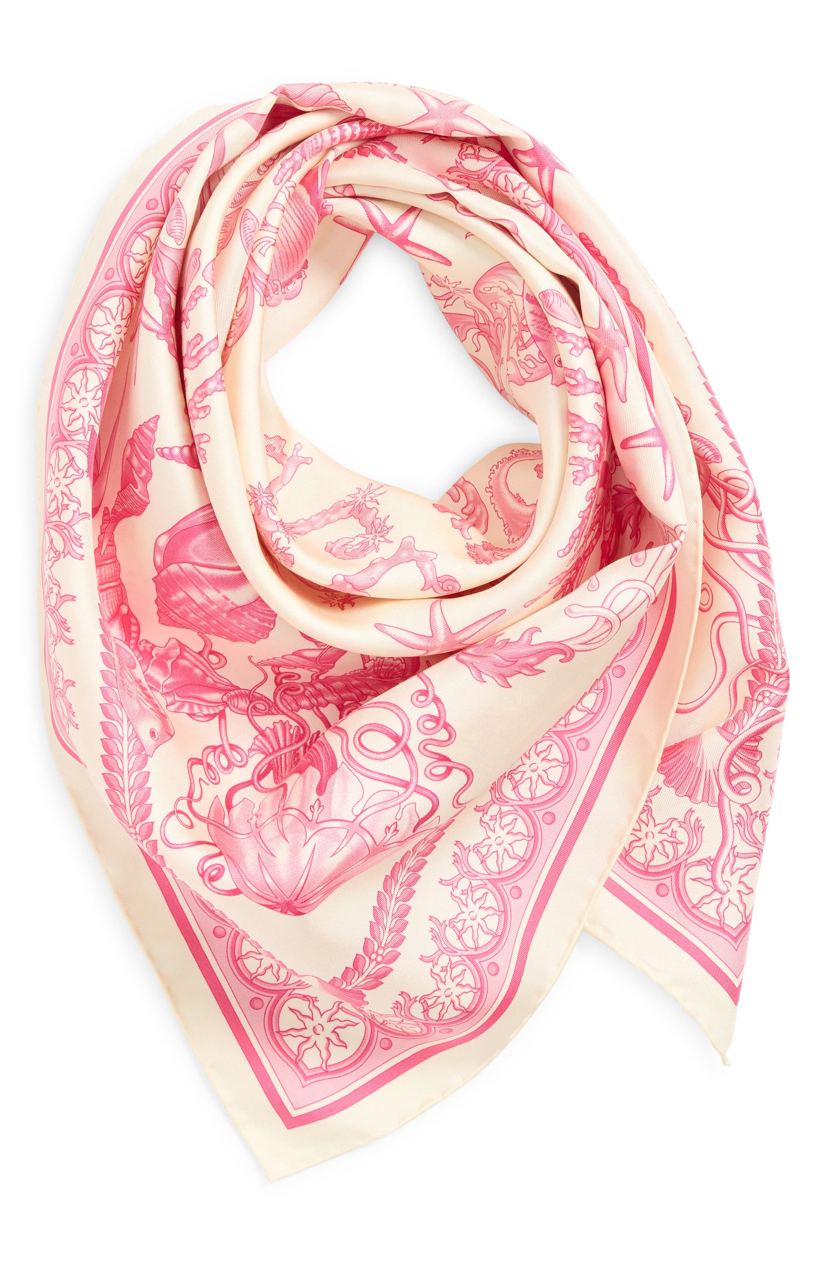 Versace Underwater Barocco Silk Square Scarf in Eggshell Dragonfruit at Nordstrom - 3