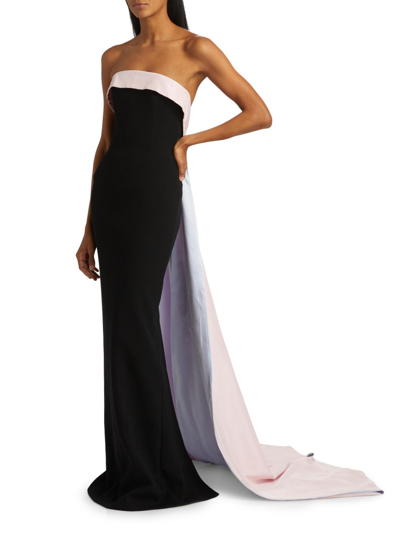 Women's Stretch-Crepe Strapless Train Gown - Black 4