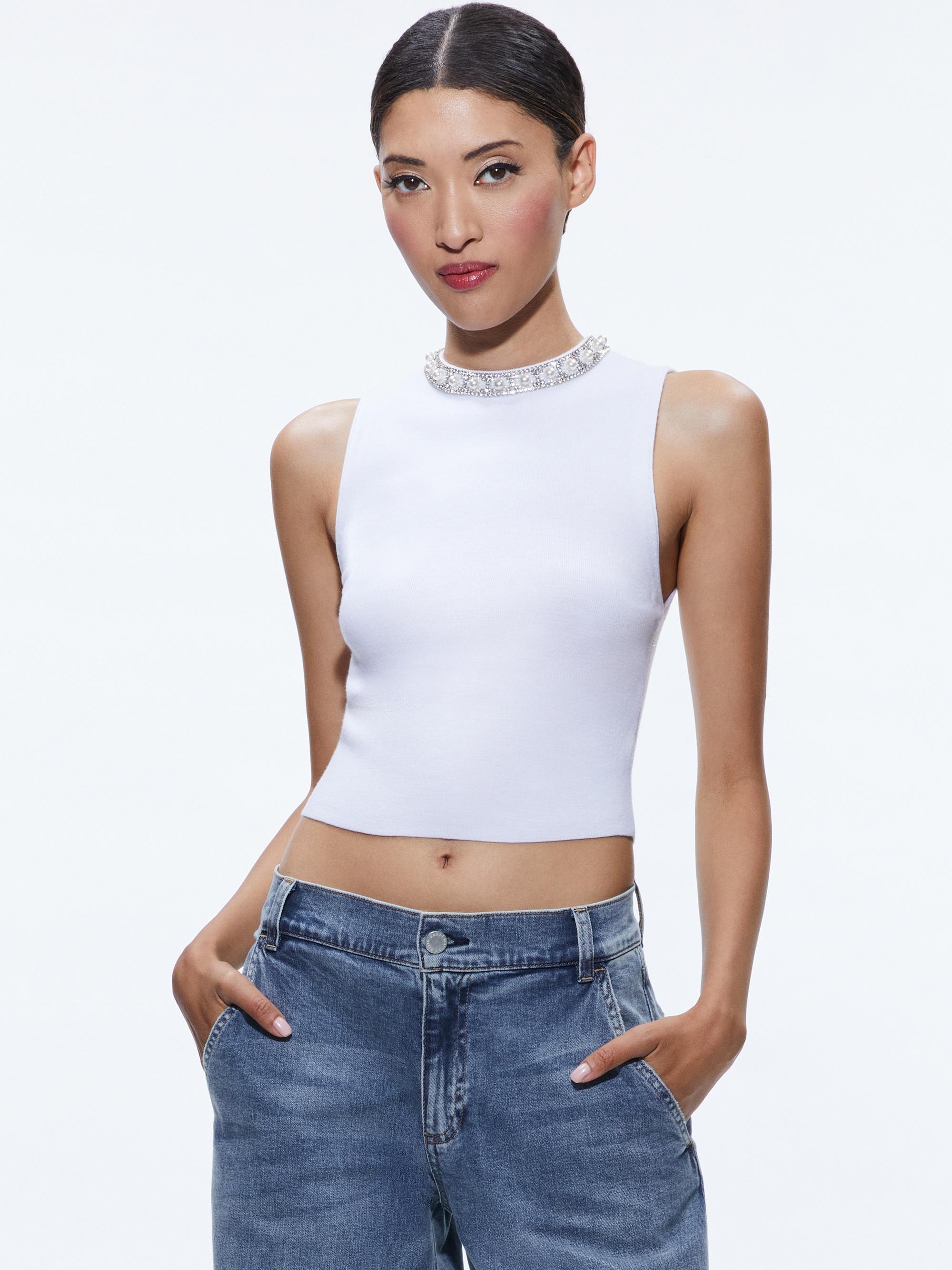 AMITY EMBELLISHED NECK CROPPED TANK - 1