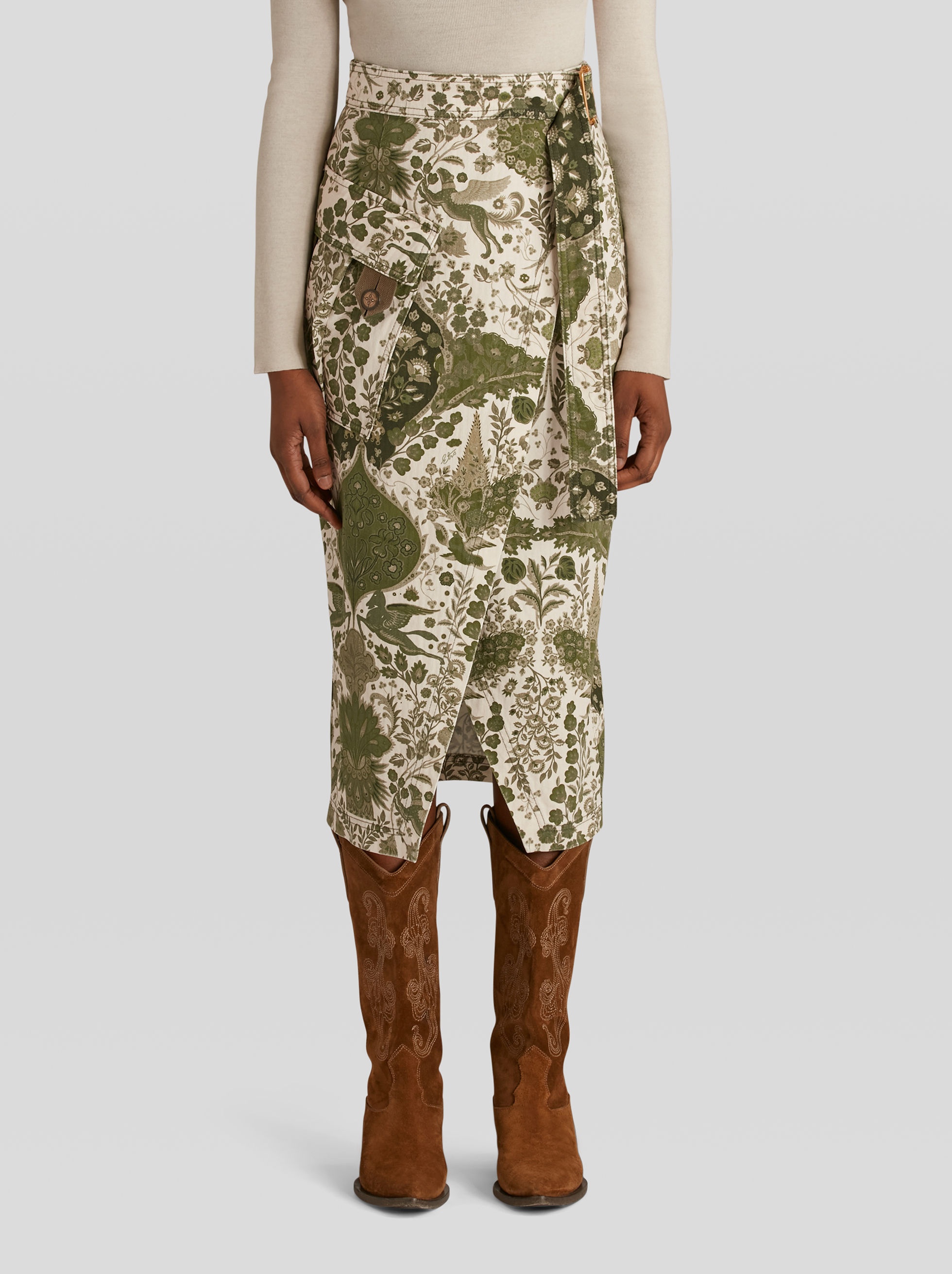 PRINTED COTTON WRAP SKIRT - 2