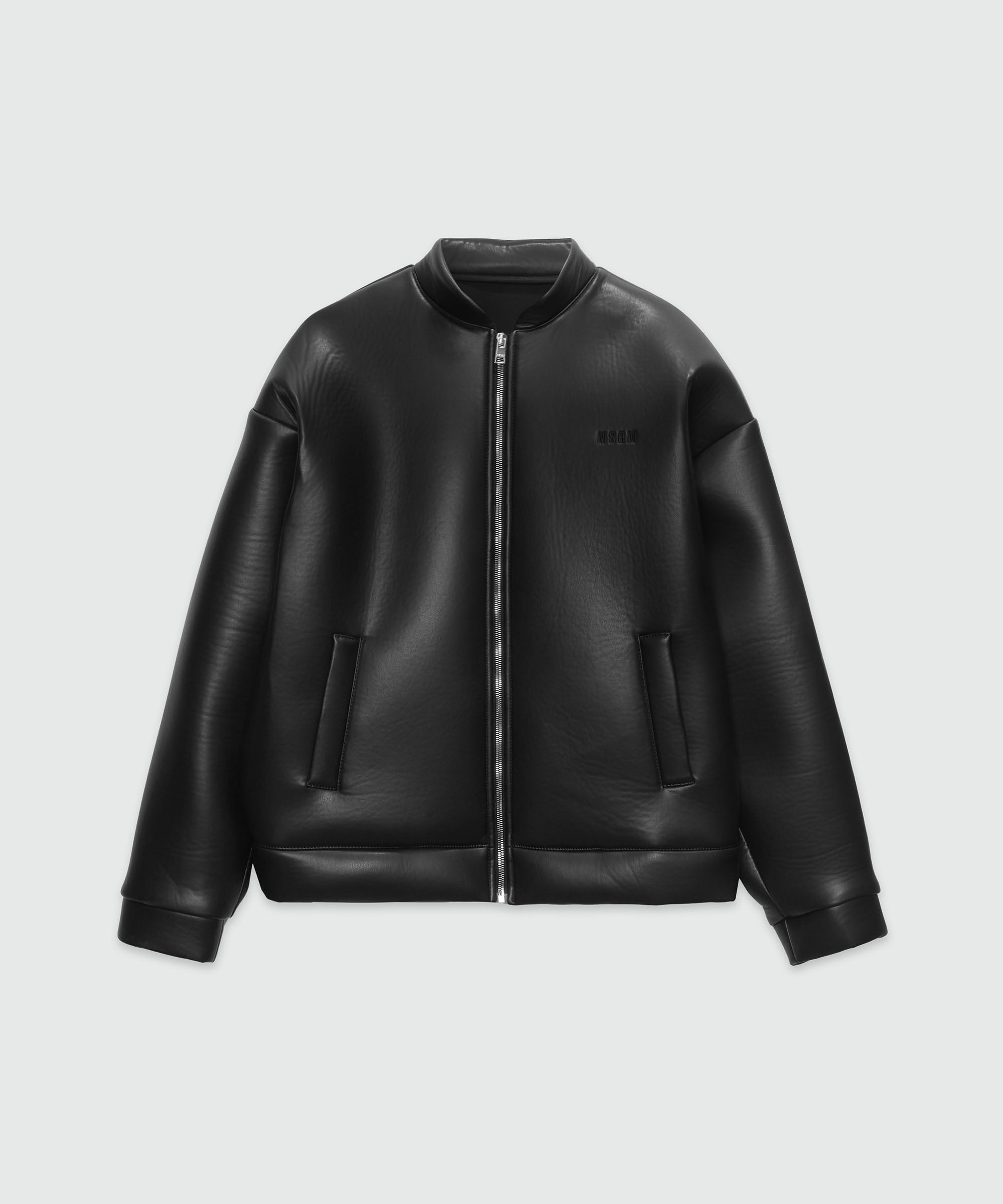 Black faux-leather scuba effect jacket - 1