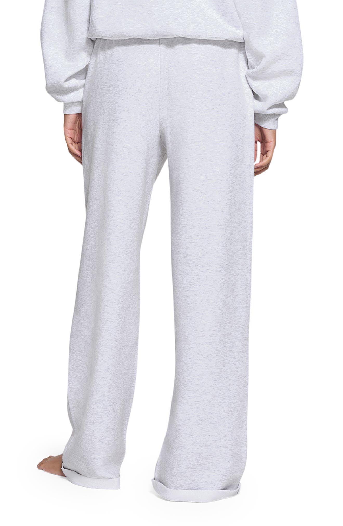 SKIMS Cotton Blend Fleece Classic Straight Leg Pants in Light Heather Grey at Nordstrom - 2