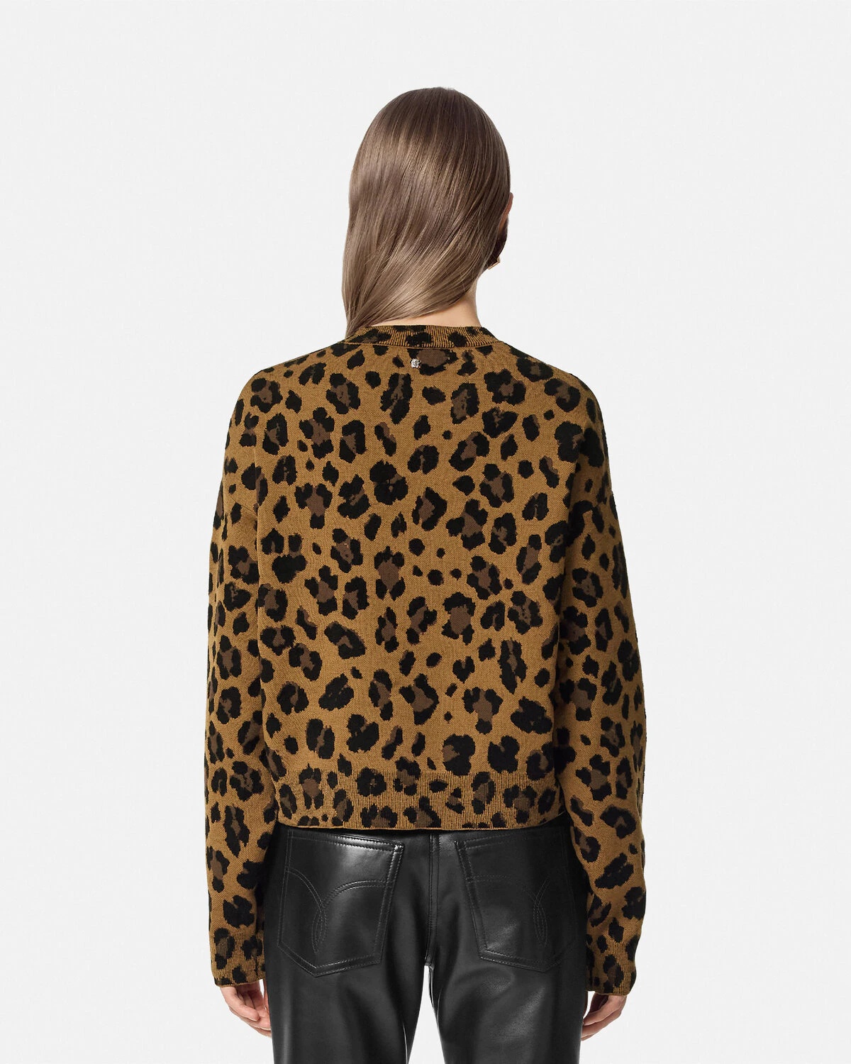 Leopard Jacquard Knit Oversized Sweater - 5