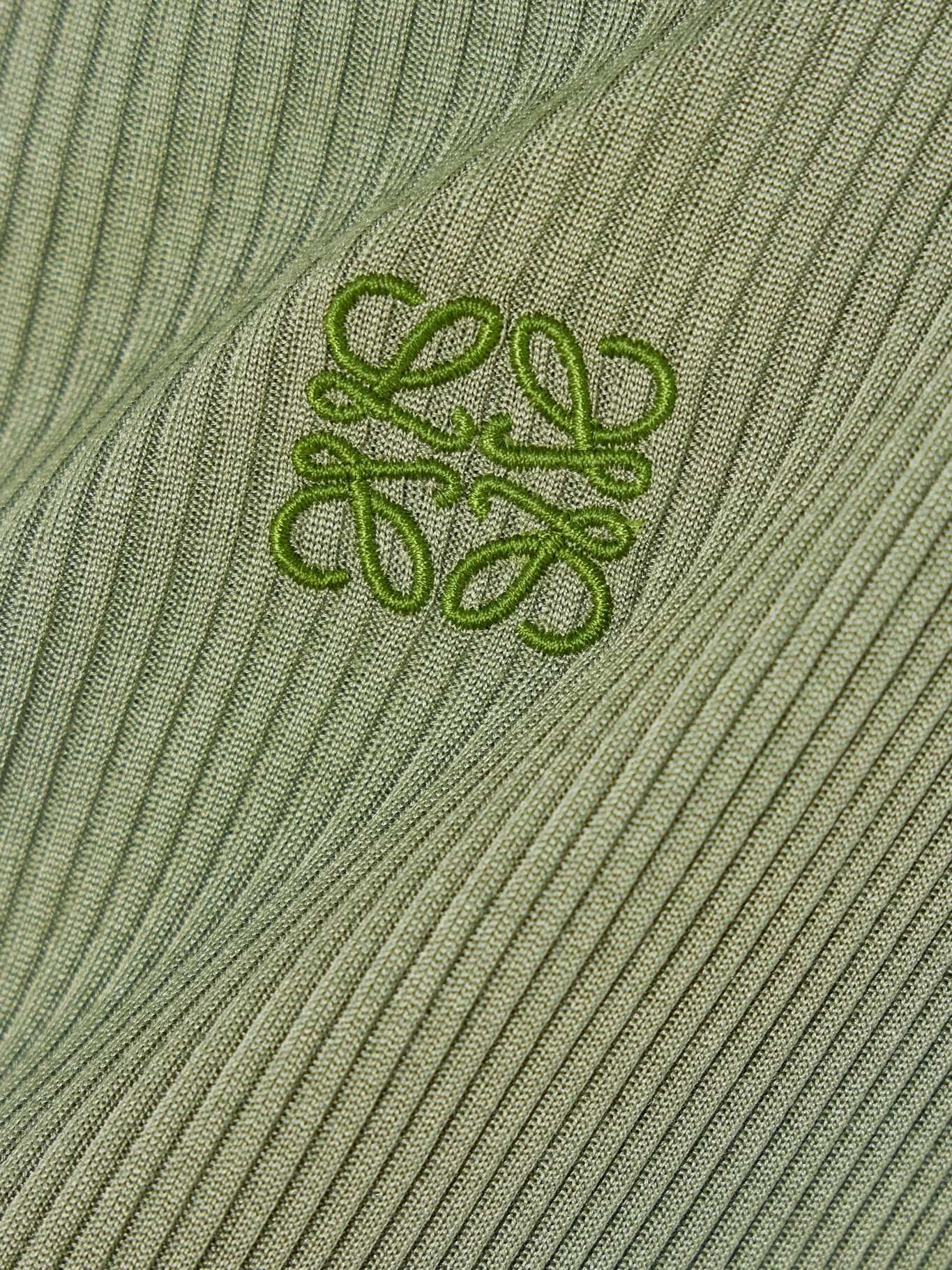 Anagram embroidered ribbed silk-jersey tank Green - 4