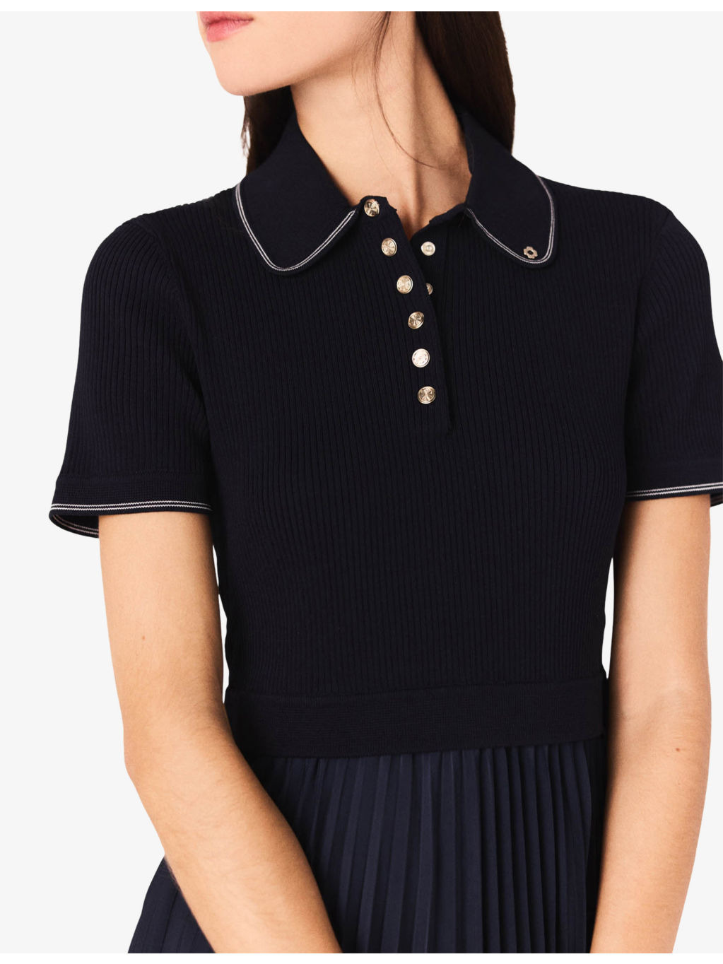 Polo-Collar Pleated Stretch-Woven Mini Dress - 6