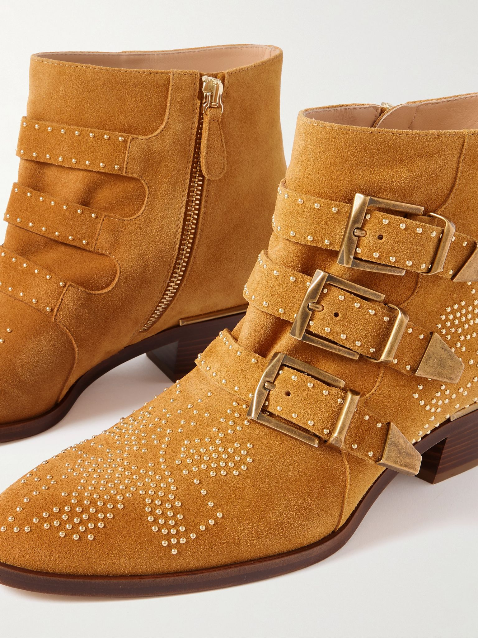 Susan buckled studded suede ankle boots Camel - 4
