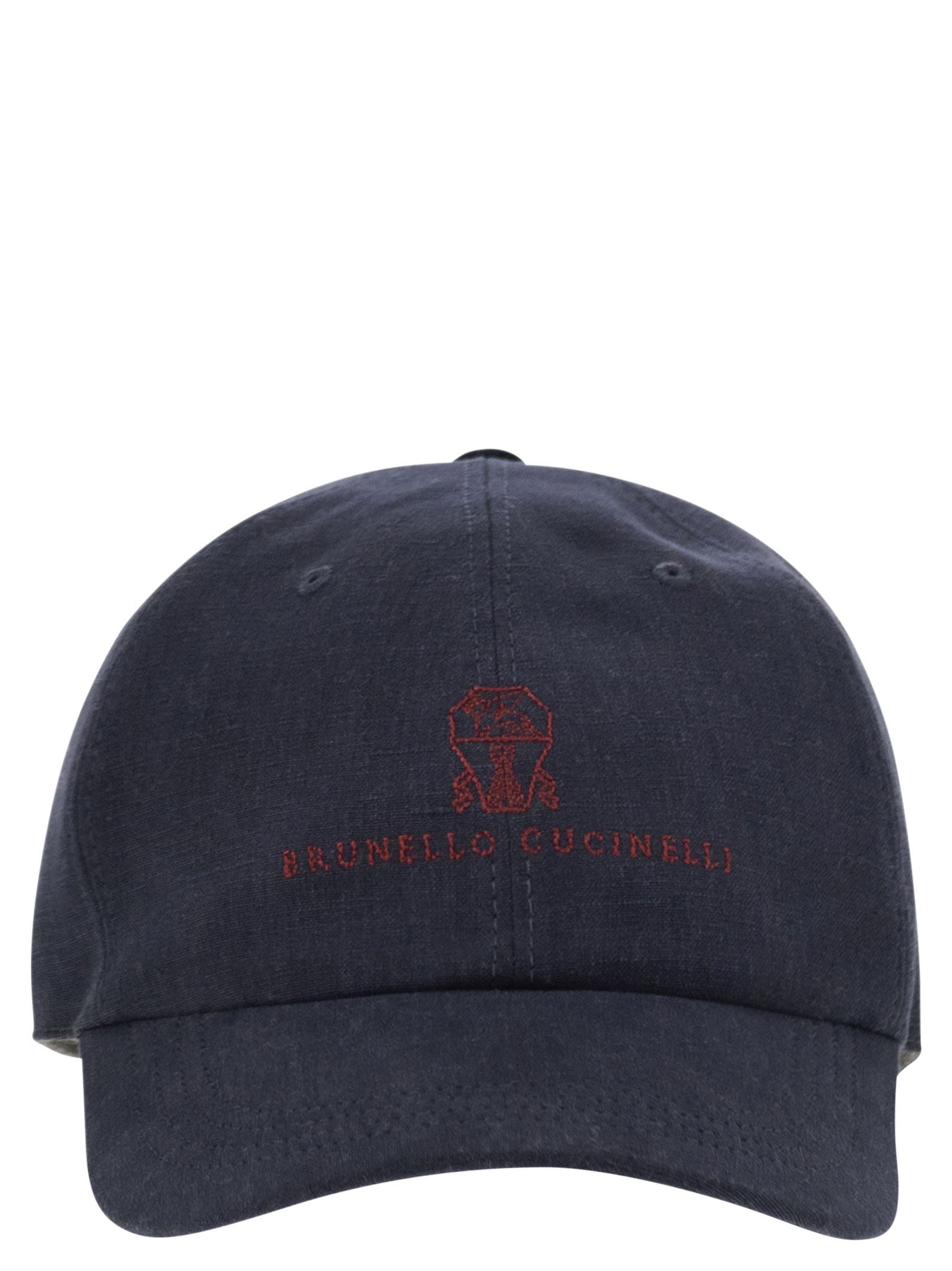 Brunello Cucinelli Men Diagonal Linen, Wool And Silk Baseball Cap With Embroidered Logo - 1