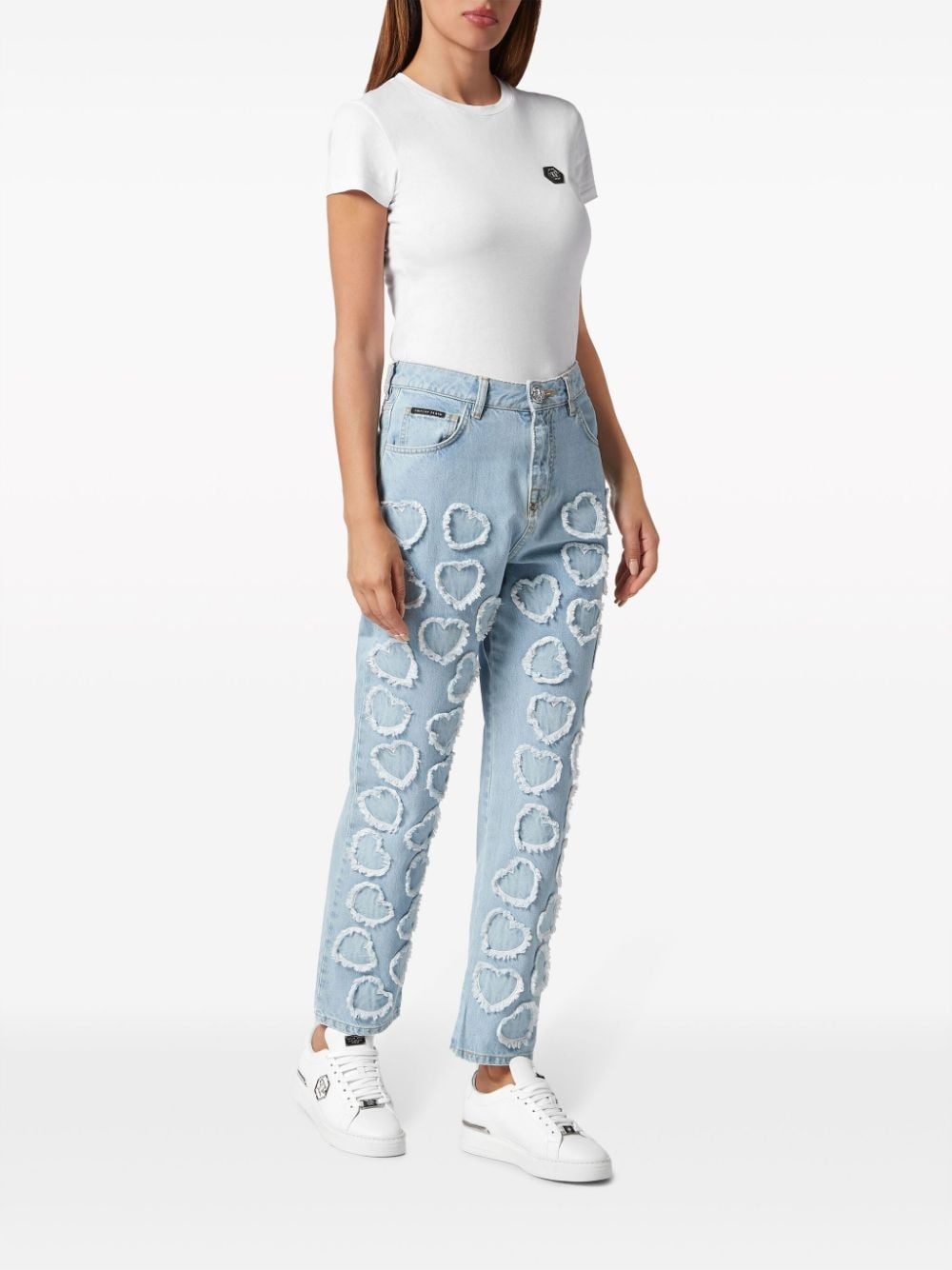 logo-patch cotton tapered jeans - 2