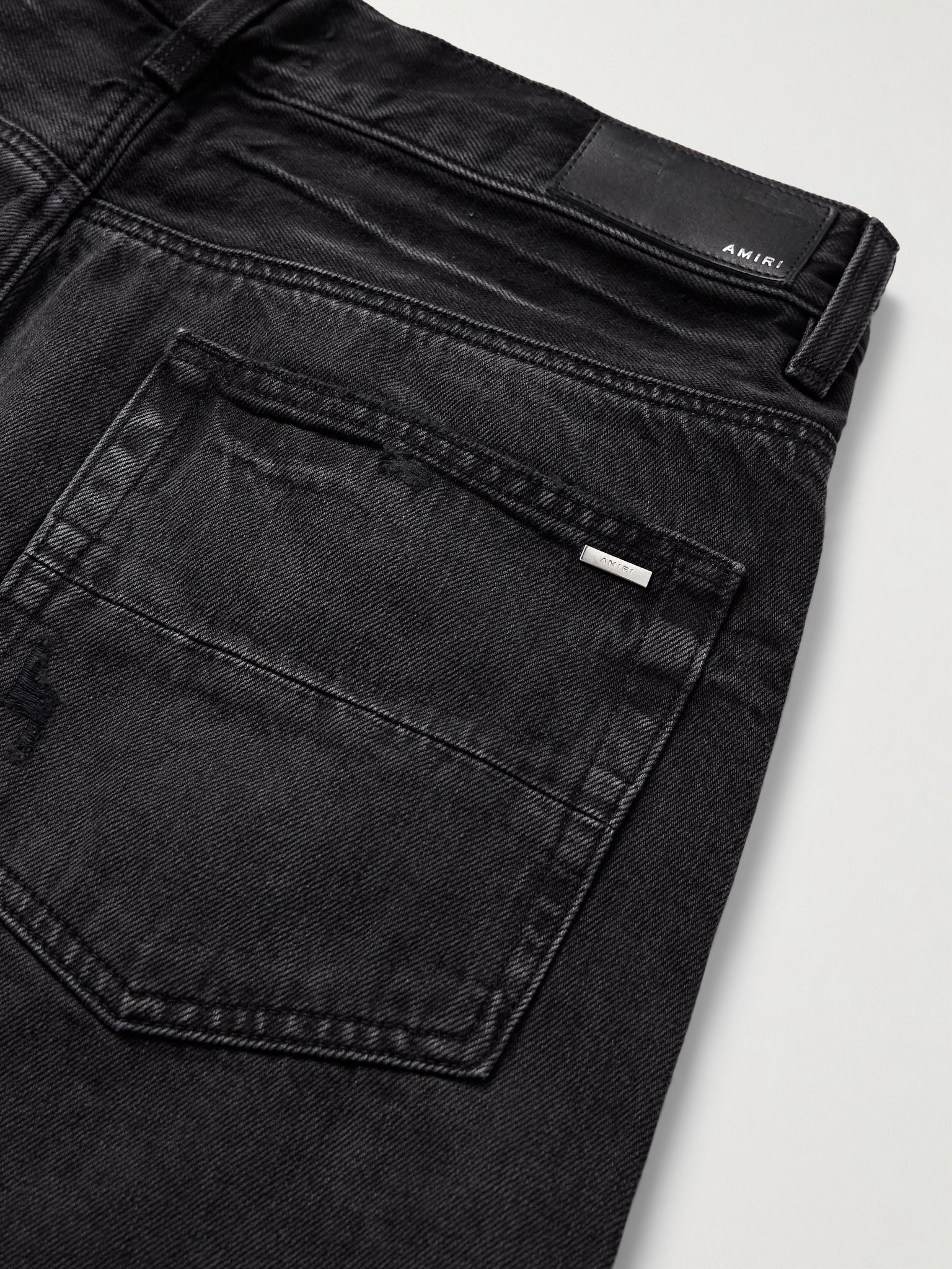 MX1 Straight-Leg Leather-Panelled Distressed Jeans Black - 5