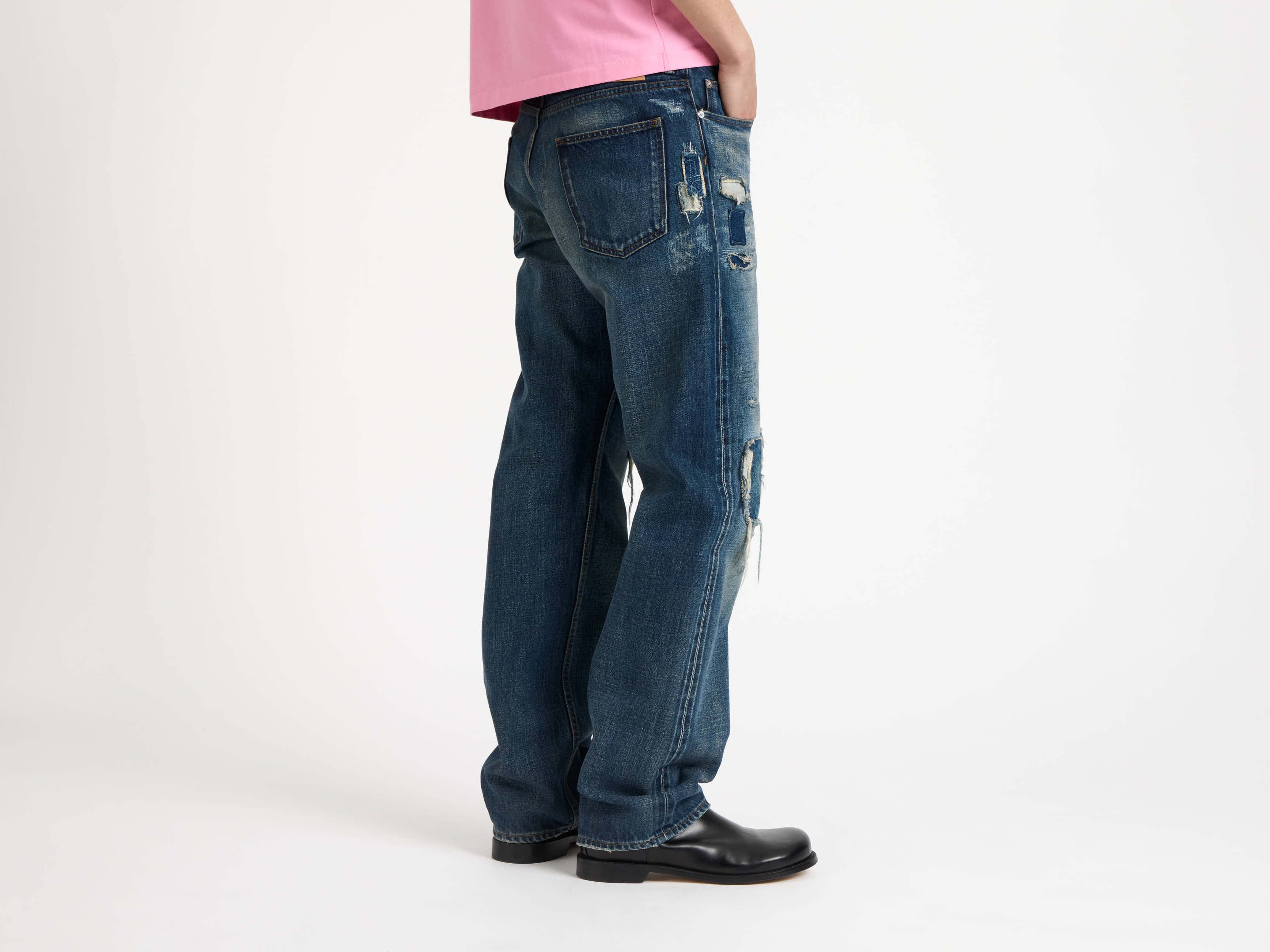 STRAIGHT LEG DENIM JEANS IN DARK-BLUE - 4