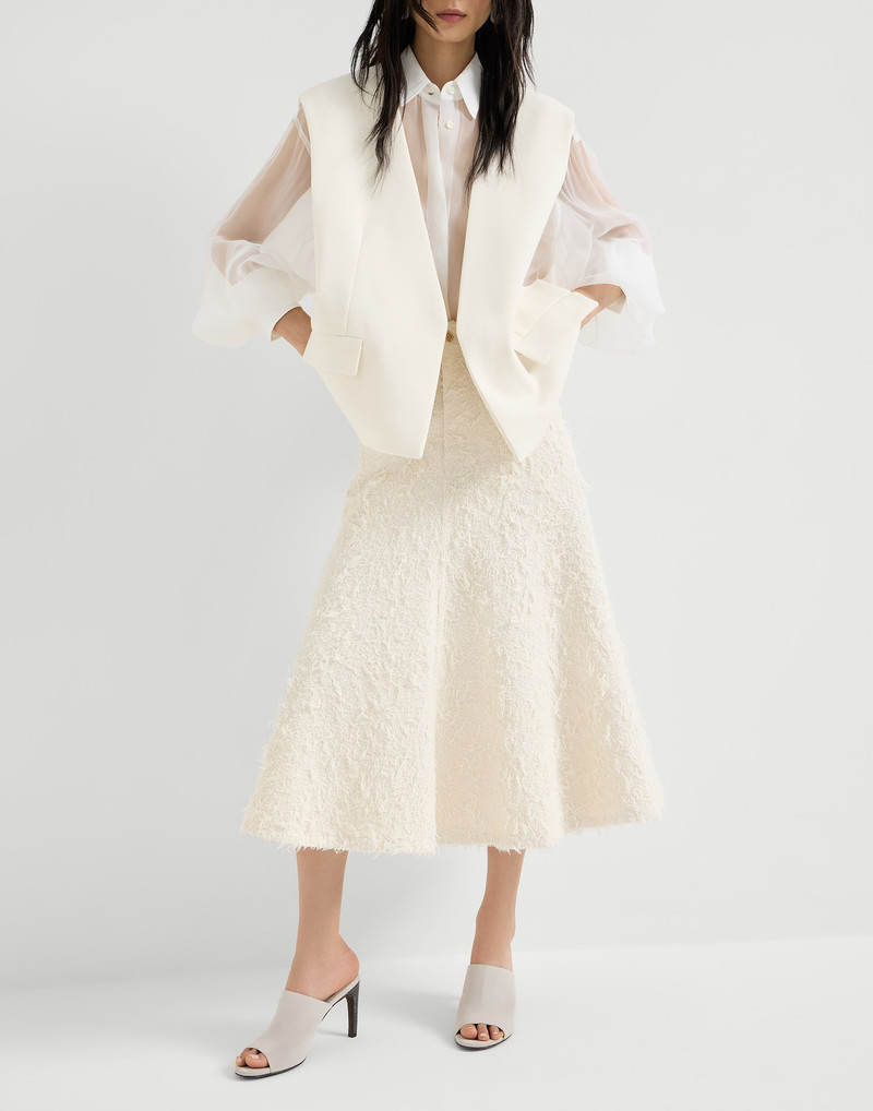 Fuzzy dyed denim five-pocket flared skirt with monili 5