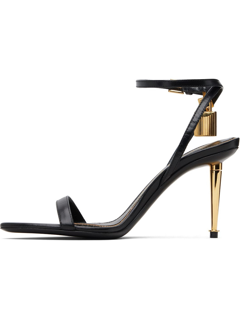 TOM FORD Black Padlock Pointy Naked Heeled Sandals outlook
