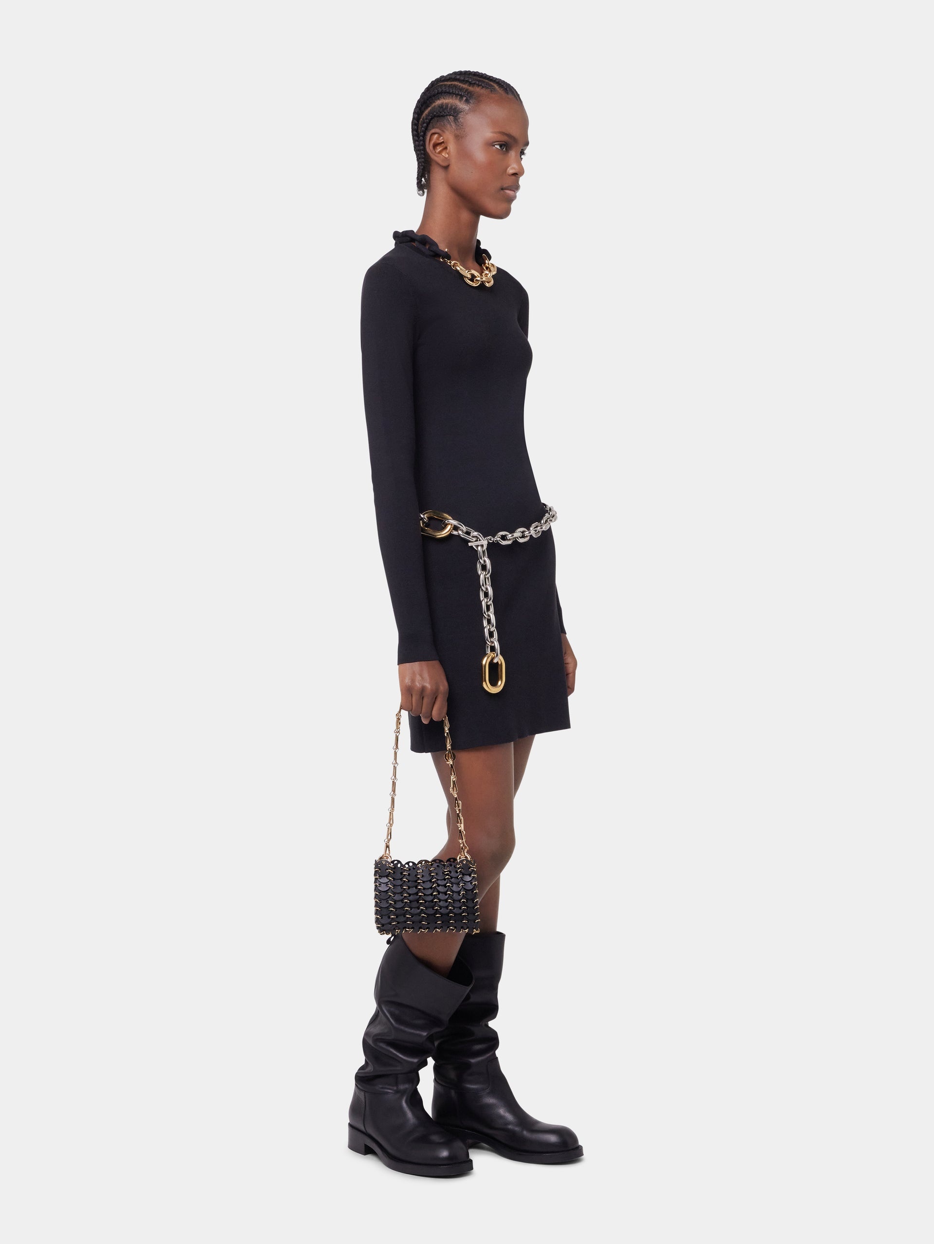 BLACK SHORT KNITTED DRESS - 5