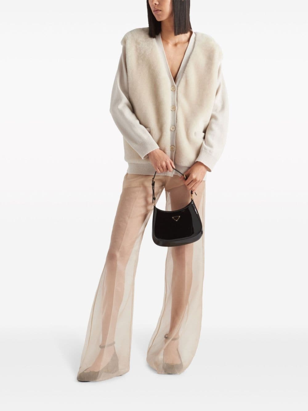 shearling-panel cashmere cardigan - 2