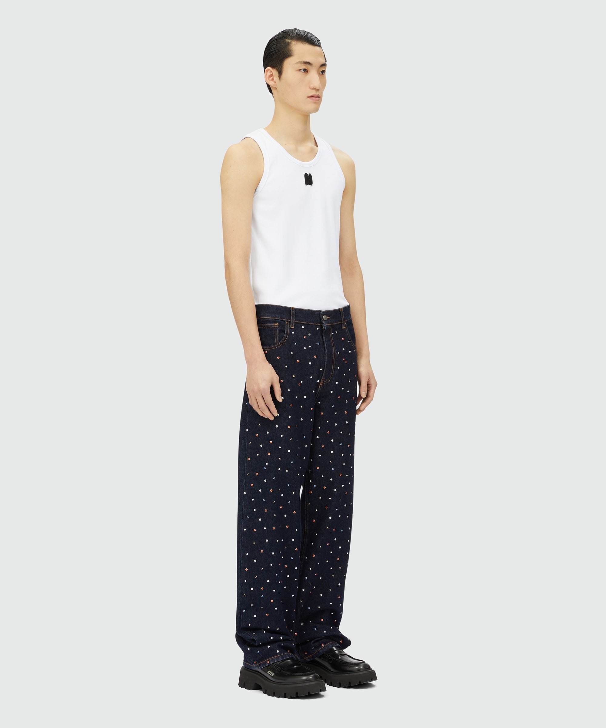 Wide-leg denim pants with studs - 4