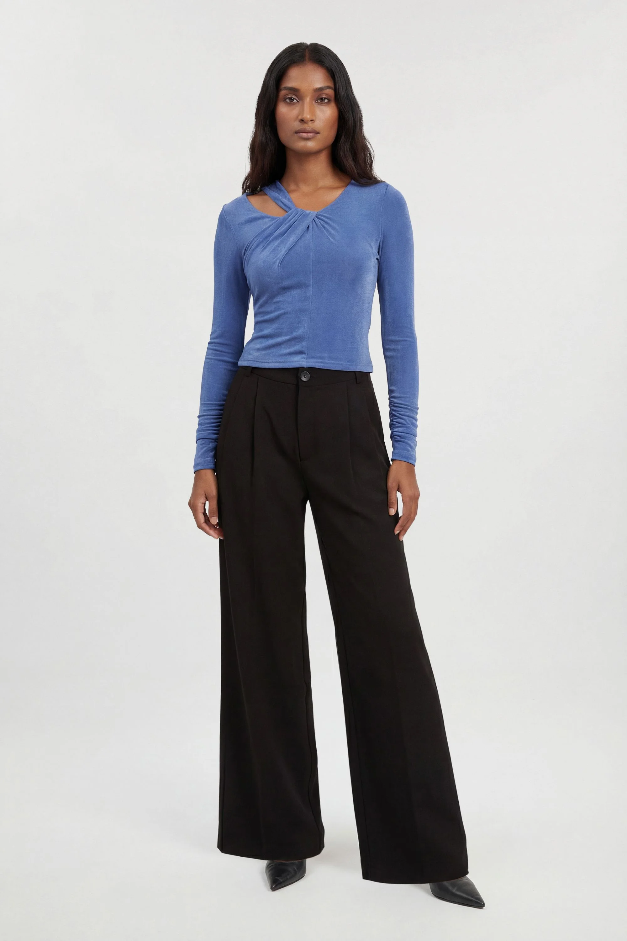 Slinky Crepe Twist Detail Long Sleeve Top - 1