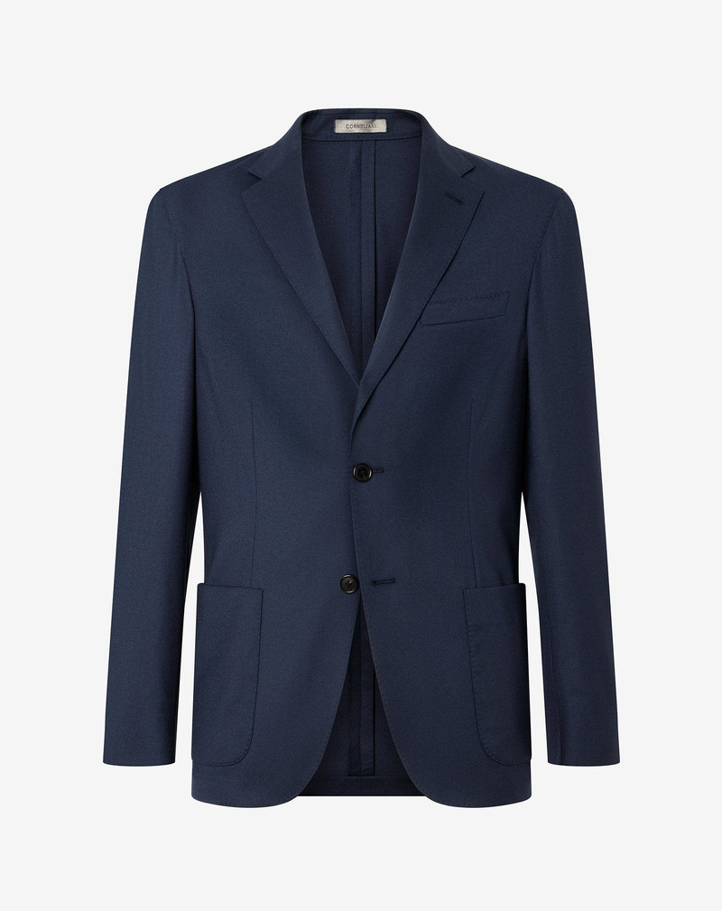 Blue wool, cashmere and silk twill jacket 1