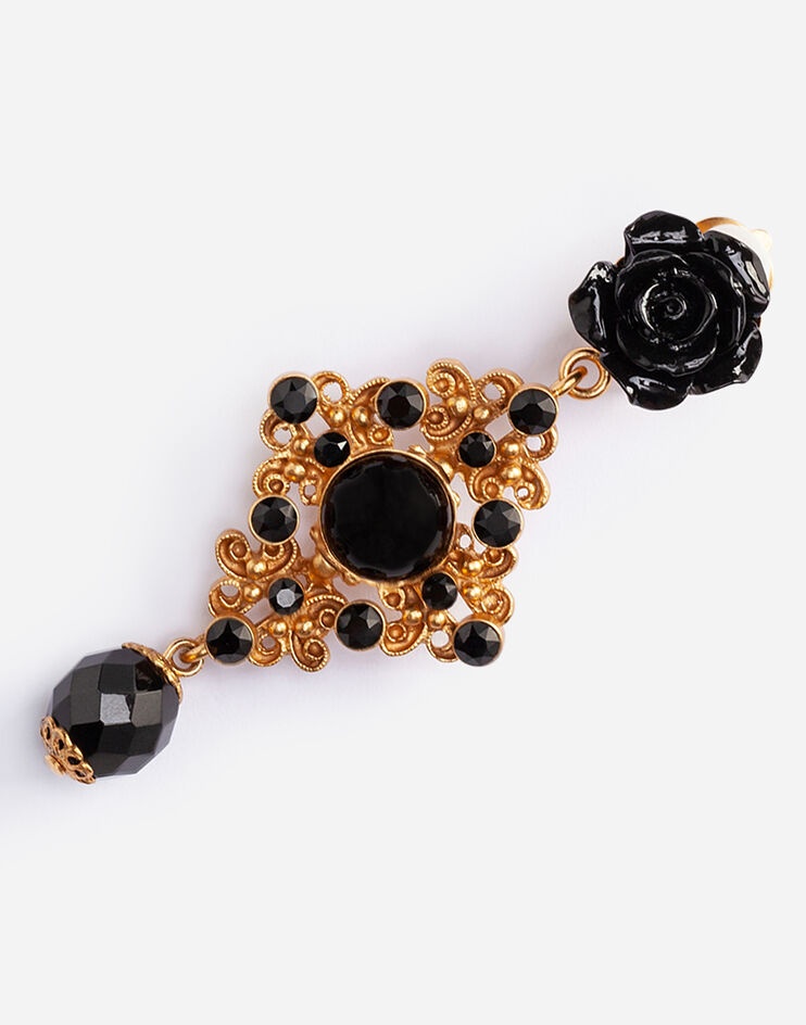 Clip-on drop earrings with roses and stones - 2