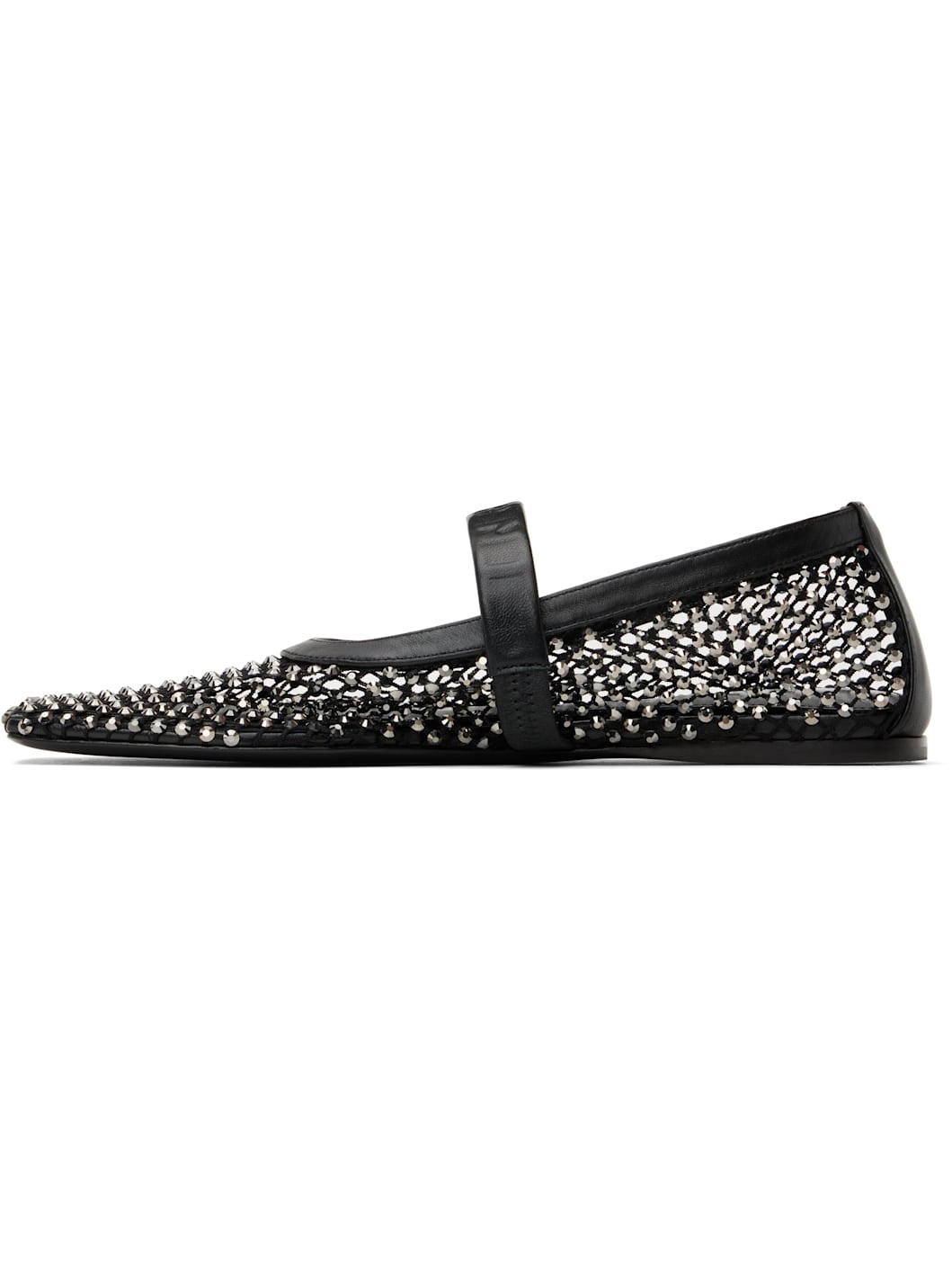 Black Mesh Mary Jane Ballerina Flats - 3