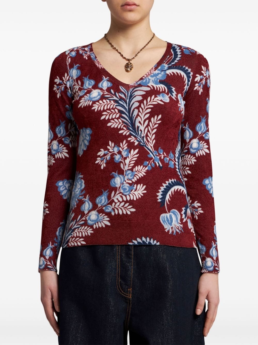 floral-print knitted top - 2