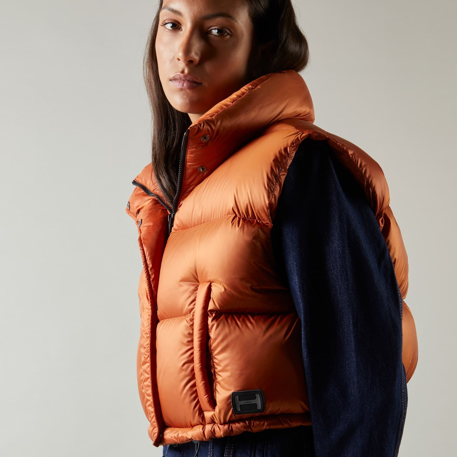 Cropped Down Gilet Orange - 6