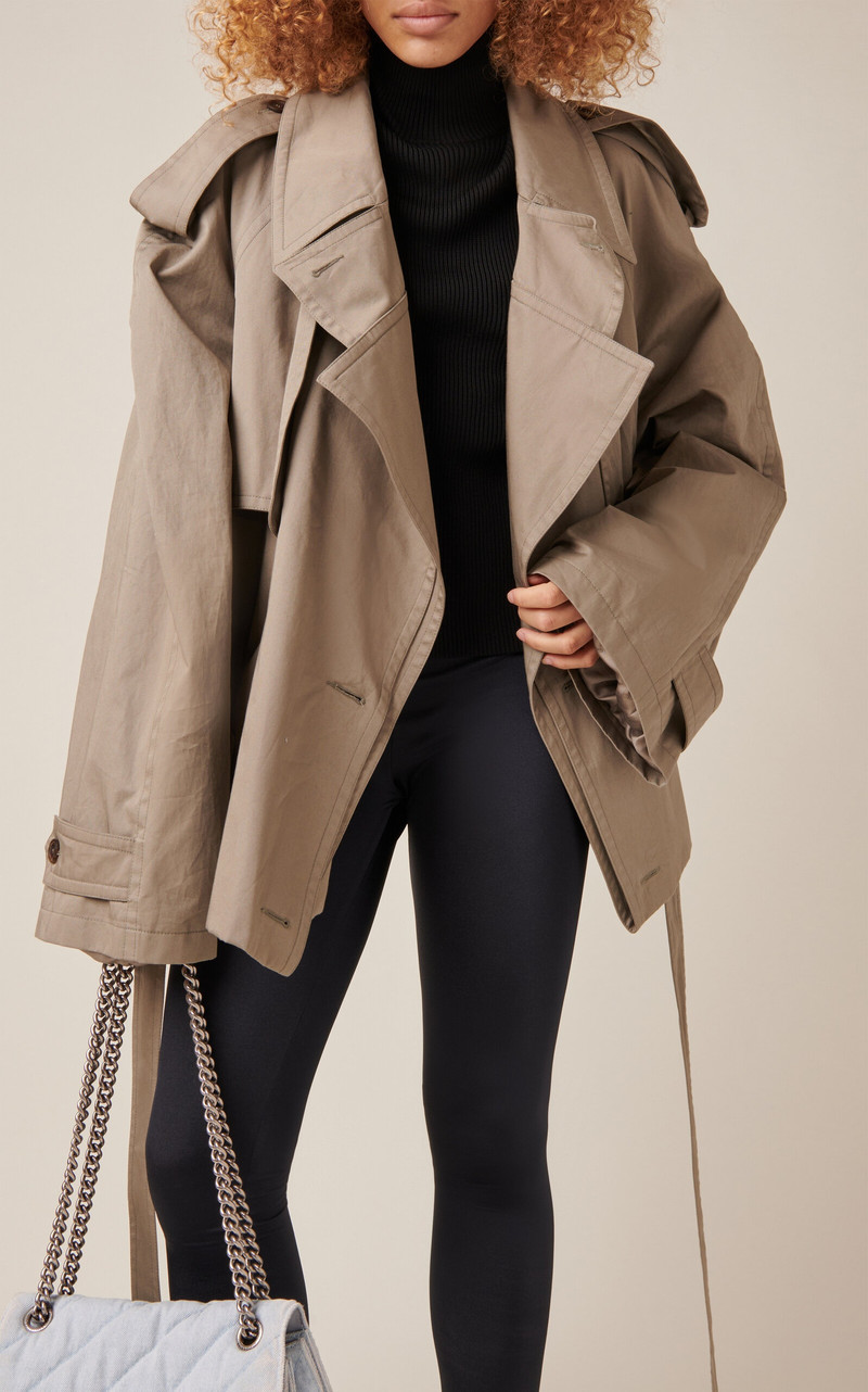 BALENCIAGA Folded Double-Breasted Cotton Trench Coat neutral outlook