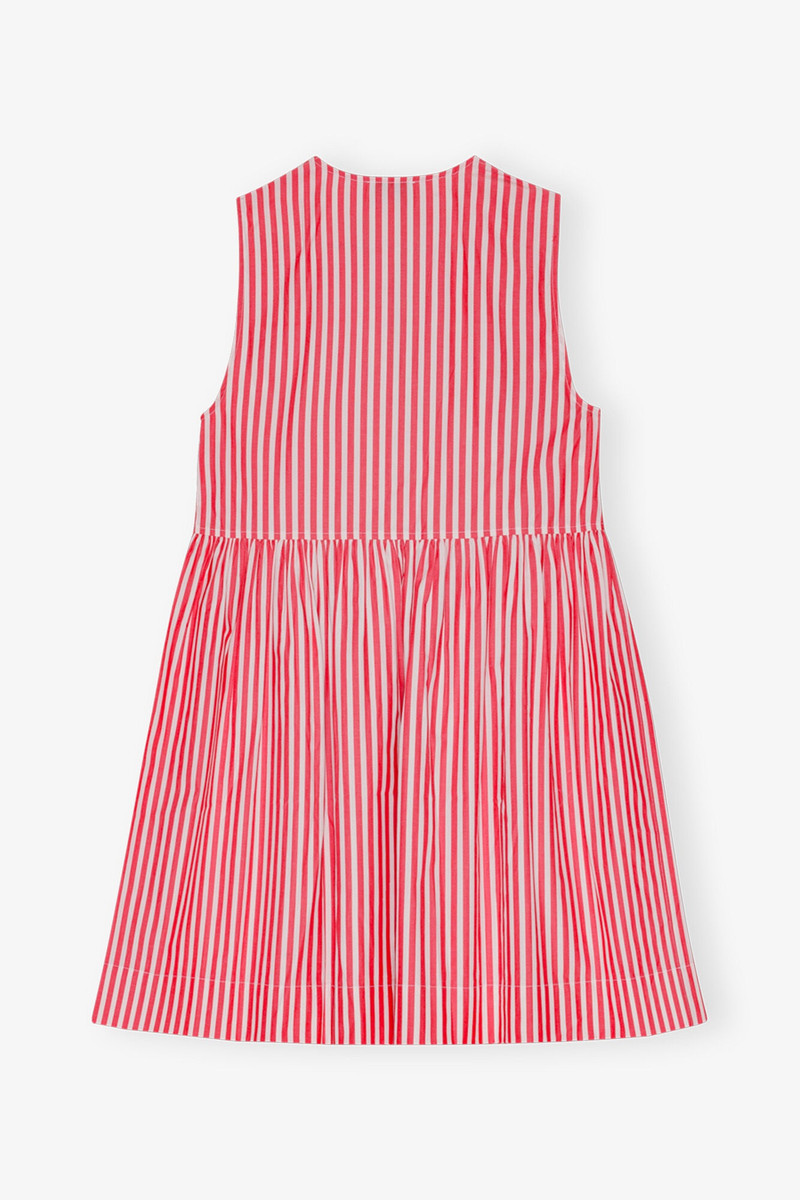 GANNI RED STRIPE COTTON MINI BOW TIE DRESS - F9260 | REVERSIBLE