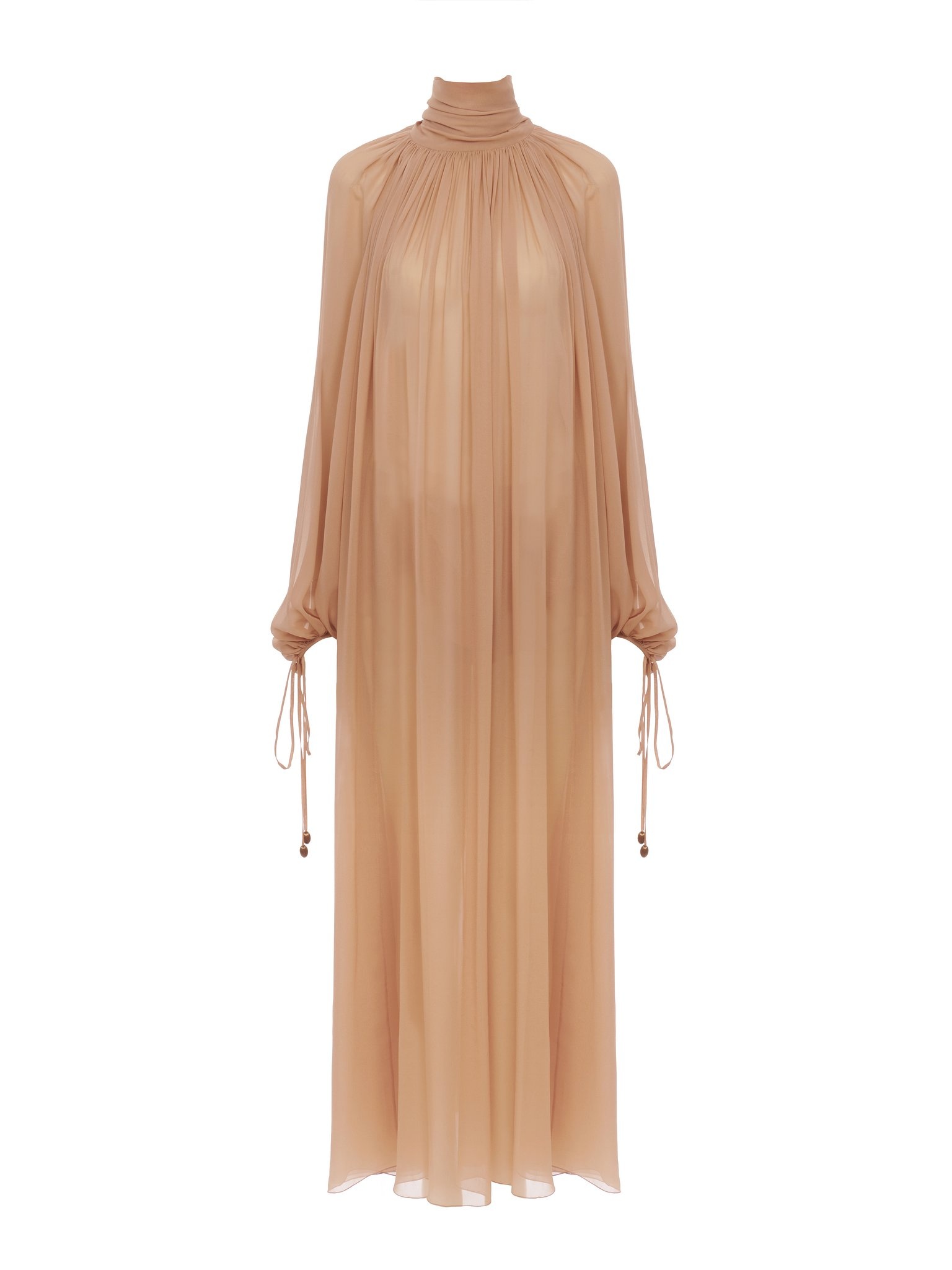 MOCK-NECK GATHERED LONG DRESS IN SILK GEORGETTE - 1