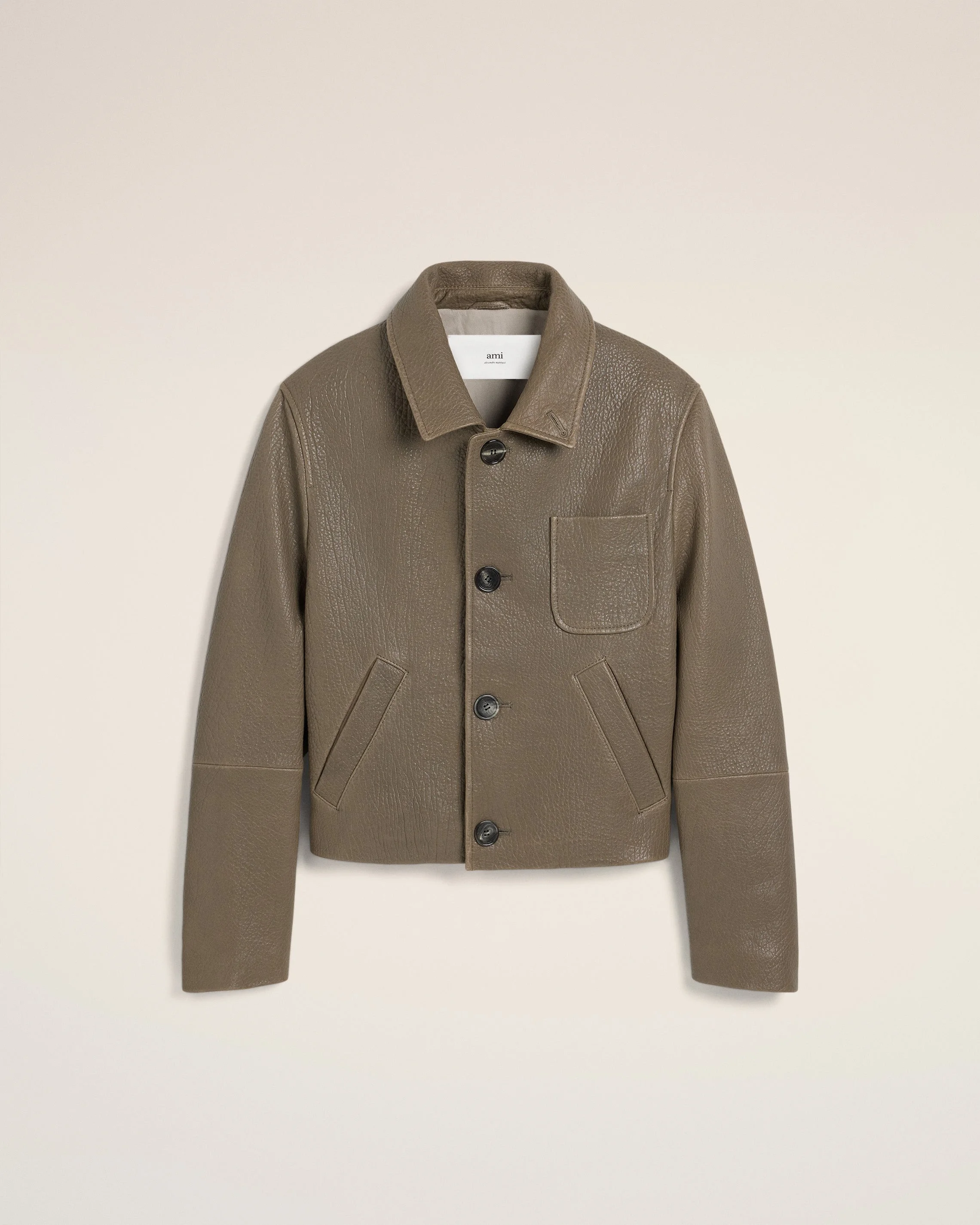 TAUPE LEATHER BUTTONED JACKET - 1