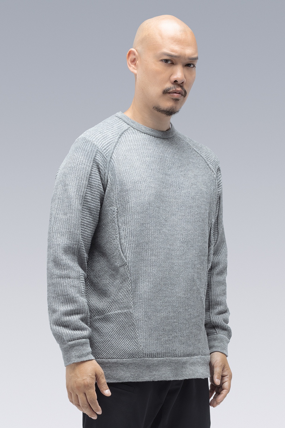 C1-AM Cashllama Silk Mesh Crewneck Sweatshirt Gray - 1