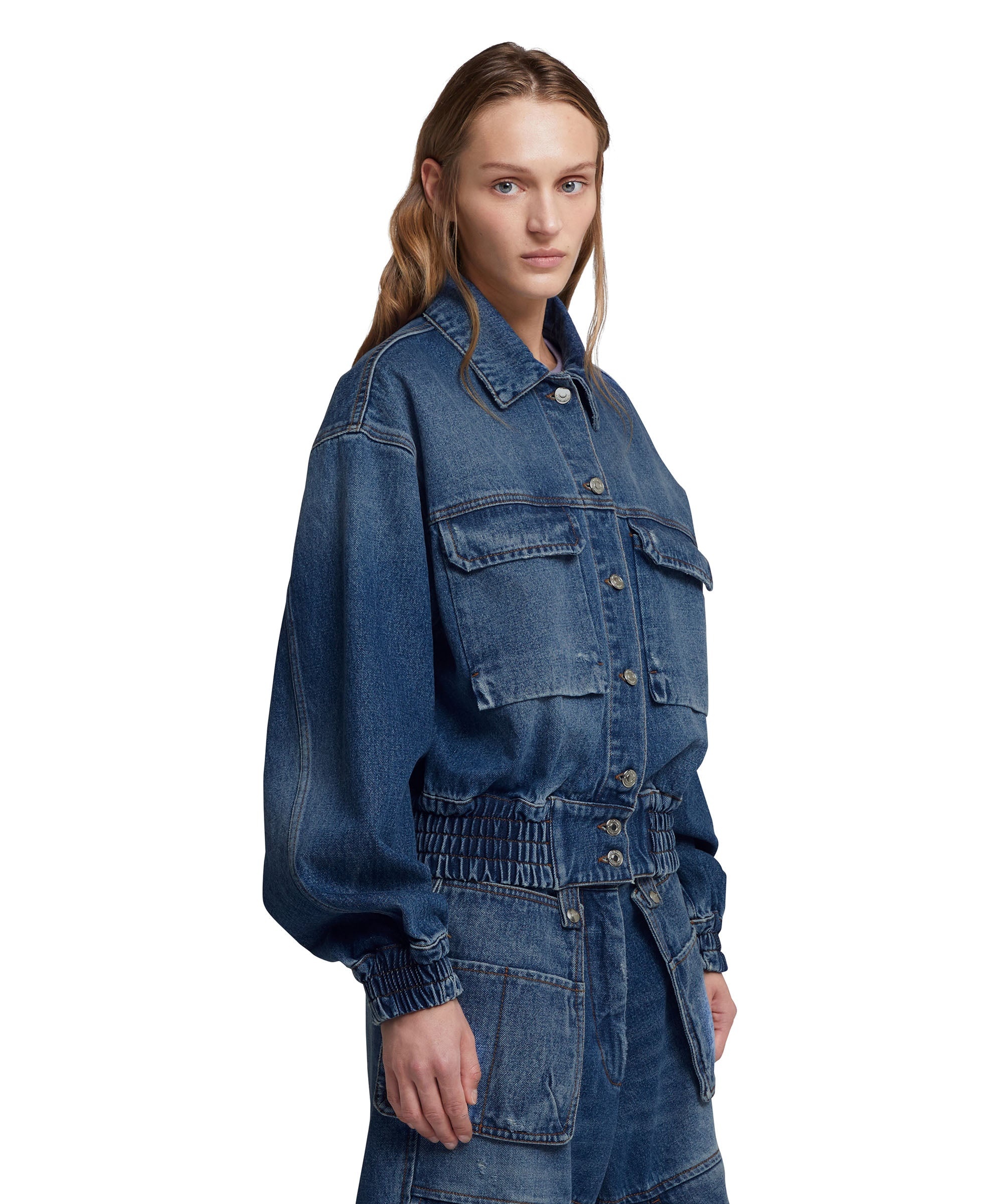 Blue denim pocketed crop jacket - 4