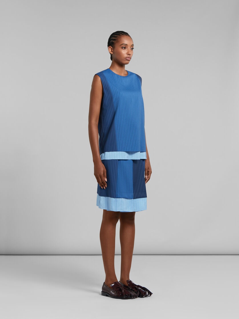 BLUE DÉGRADÉ PINSTRIPE WOOL SLEEVELESS TOP - 5