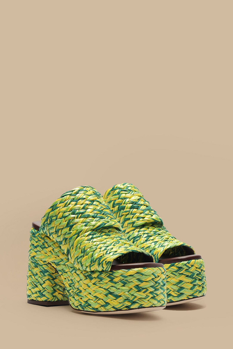 FARM RIO Green And Yellow Braided Raffia Platform Sandal outlook