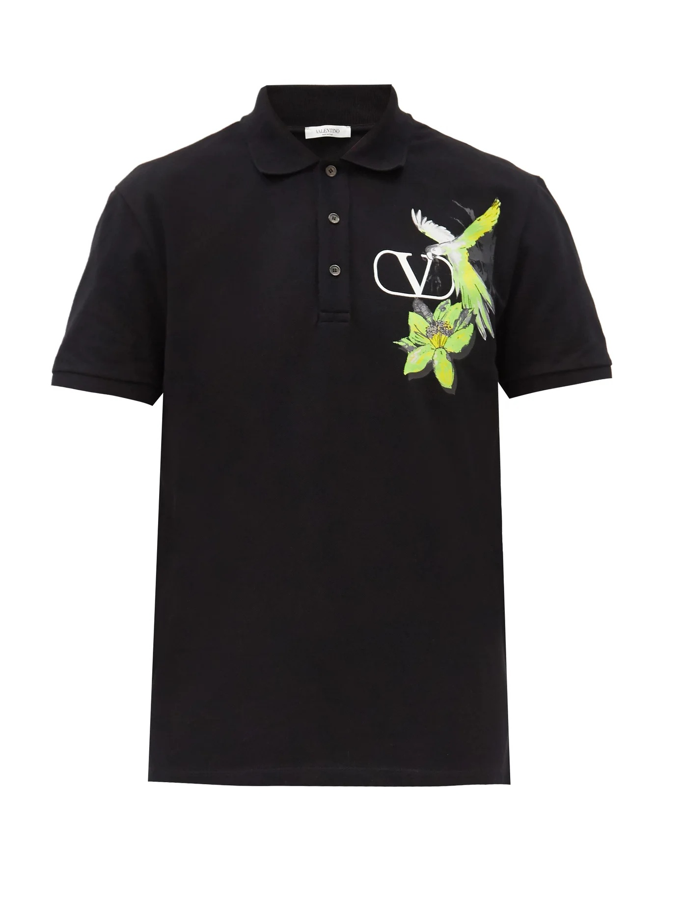 Parrot-print cotton-jersey polo shirt - 1