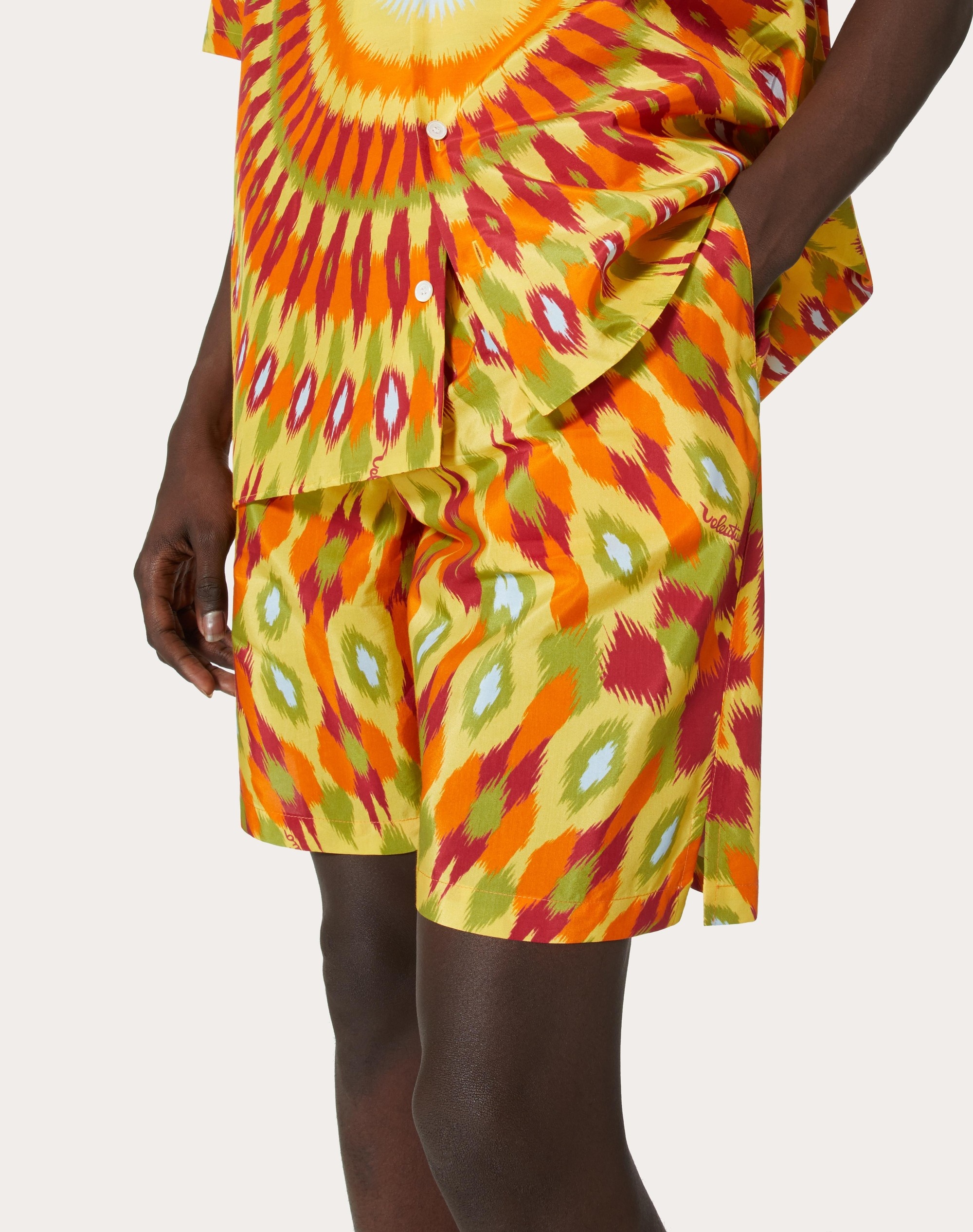 SILK AND COTTON BERMUDA SHORTS WITH ROUND RAIN PRINT - 5