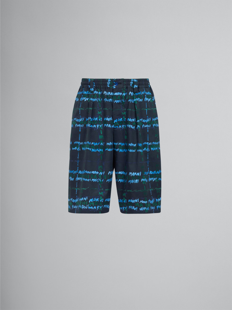 CROSSROADS PRINT BLACK POPLIN BERMUDA PANTS - 1