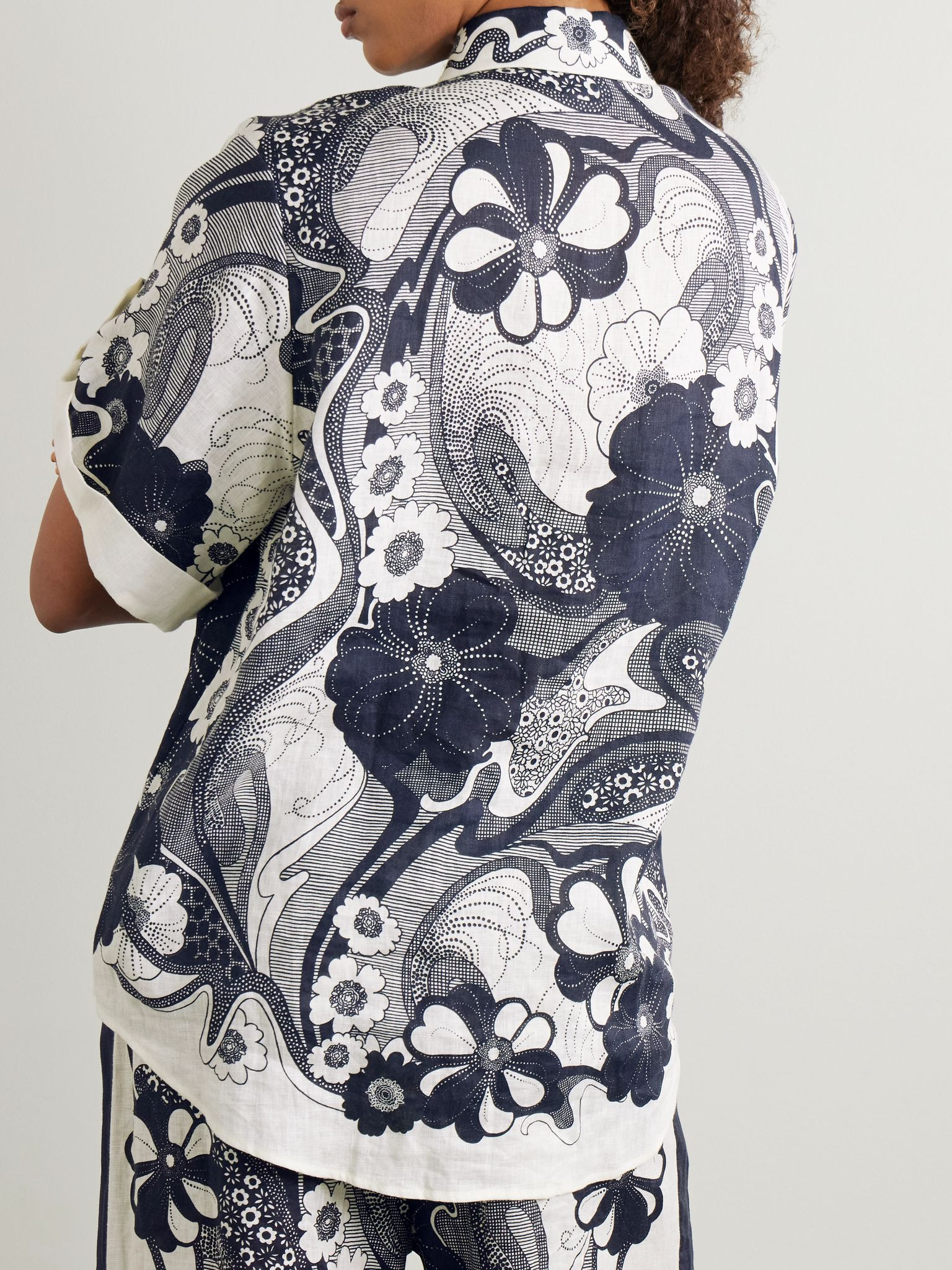 Mickey floral-print linen-gauze shirt Navy - 3