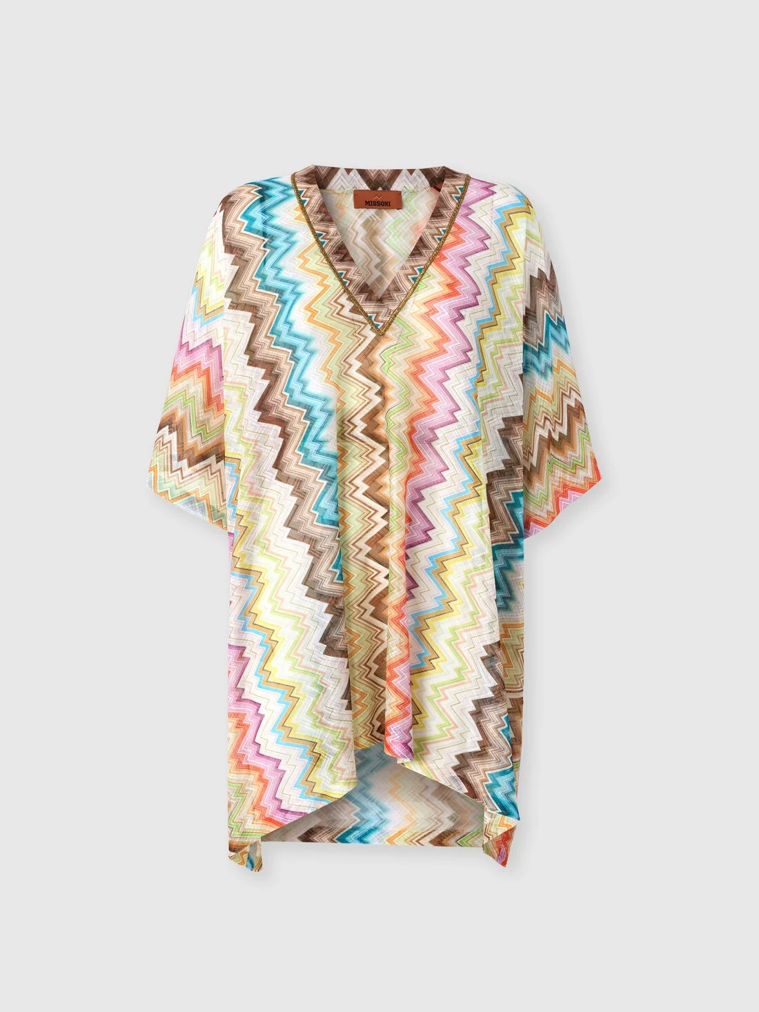 Short kaftan with V-neckline and printed pattern - 1