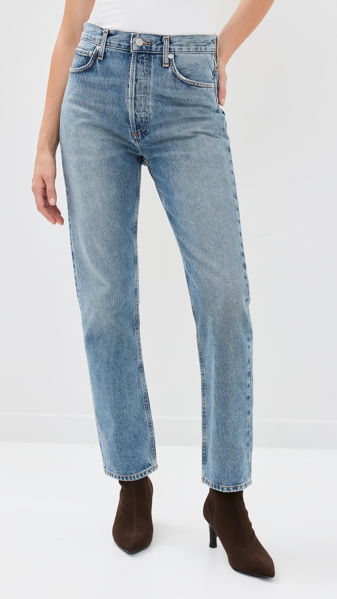 90's Pinch Waist High Rise Straight Jeans - 6