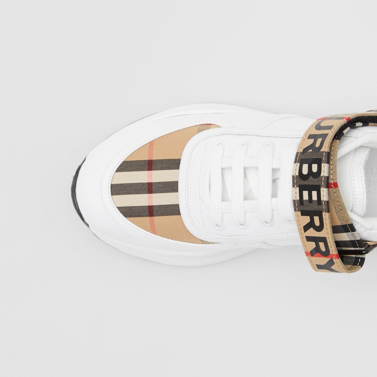 Logo Print Vintage Check and Leather Sneakers - 3