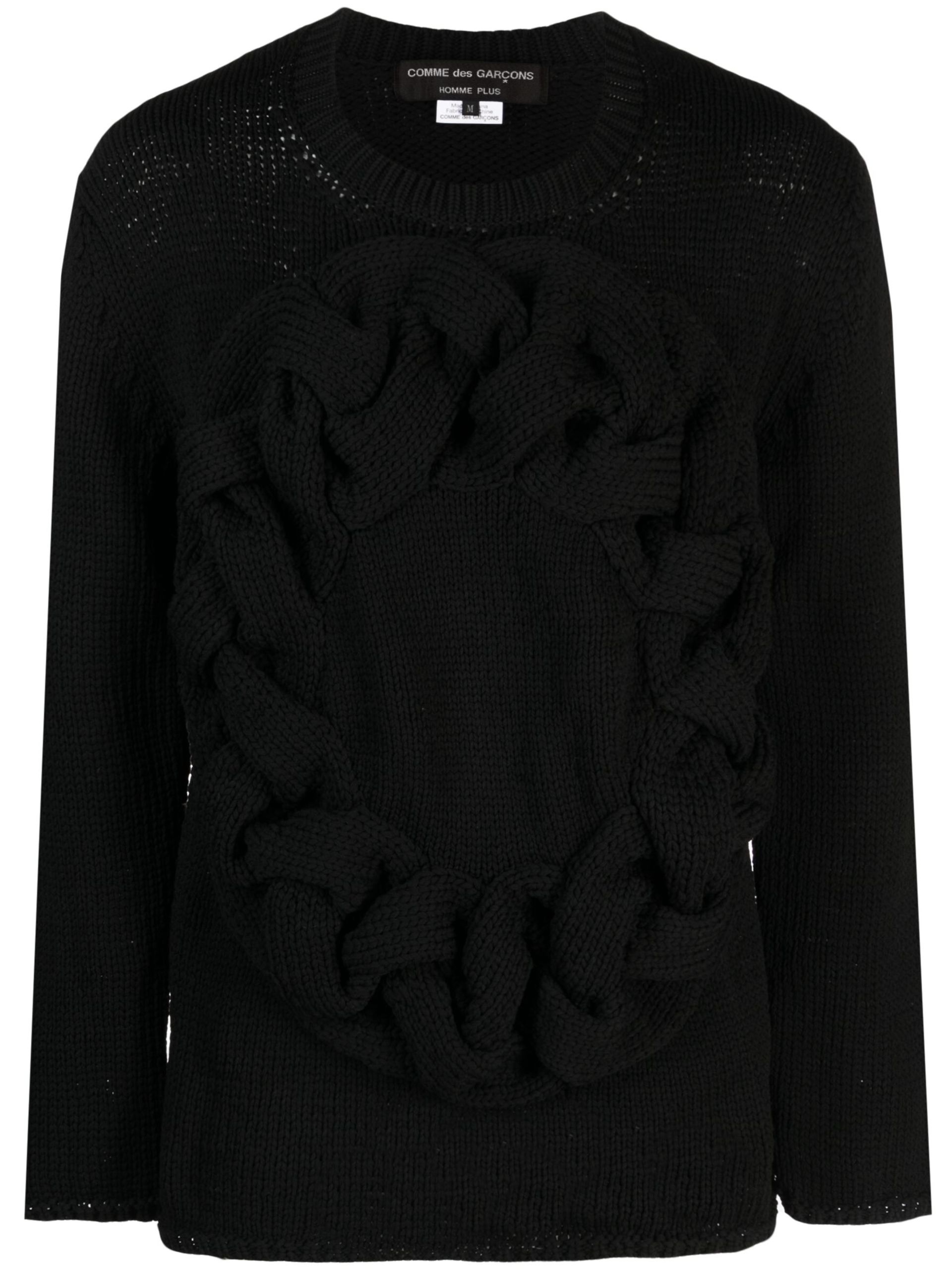Black Cable-Knit Crew-Neck Sweater - 1