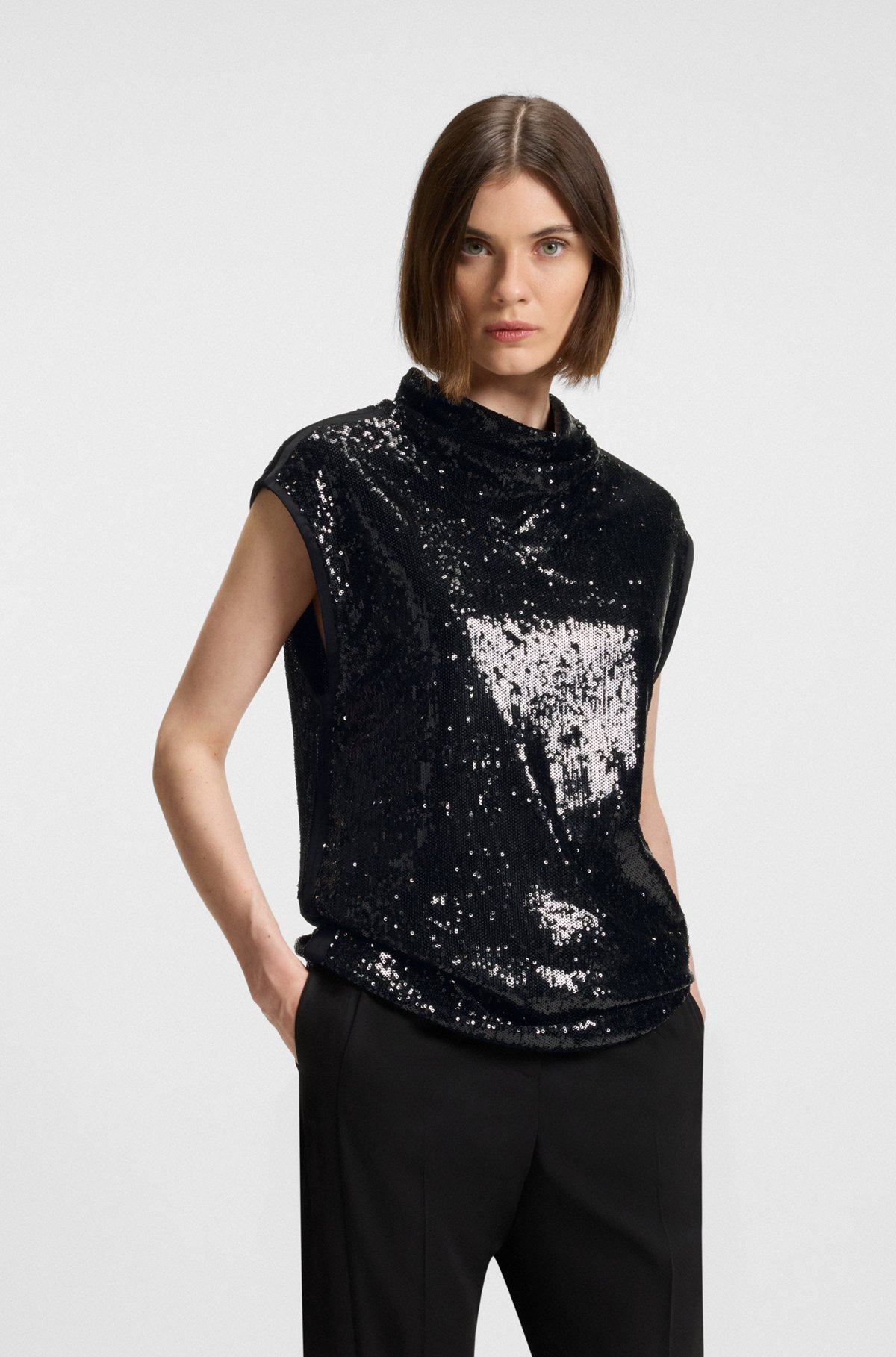 FUNNEL-NECK TOP WITH SEQUIN EMBELLISHMENTS - 2