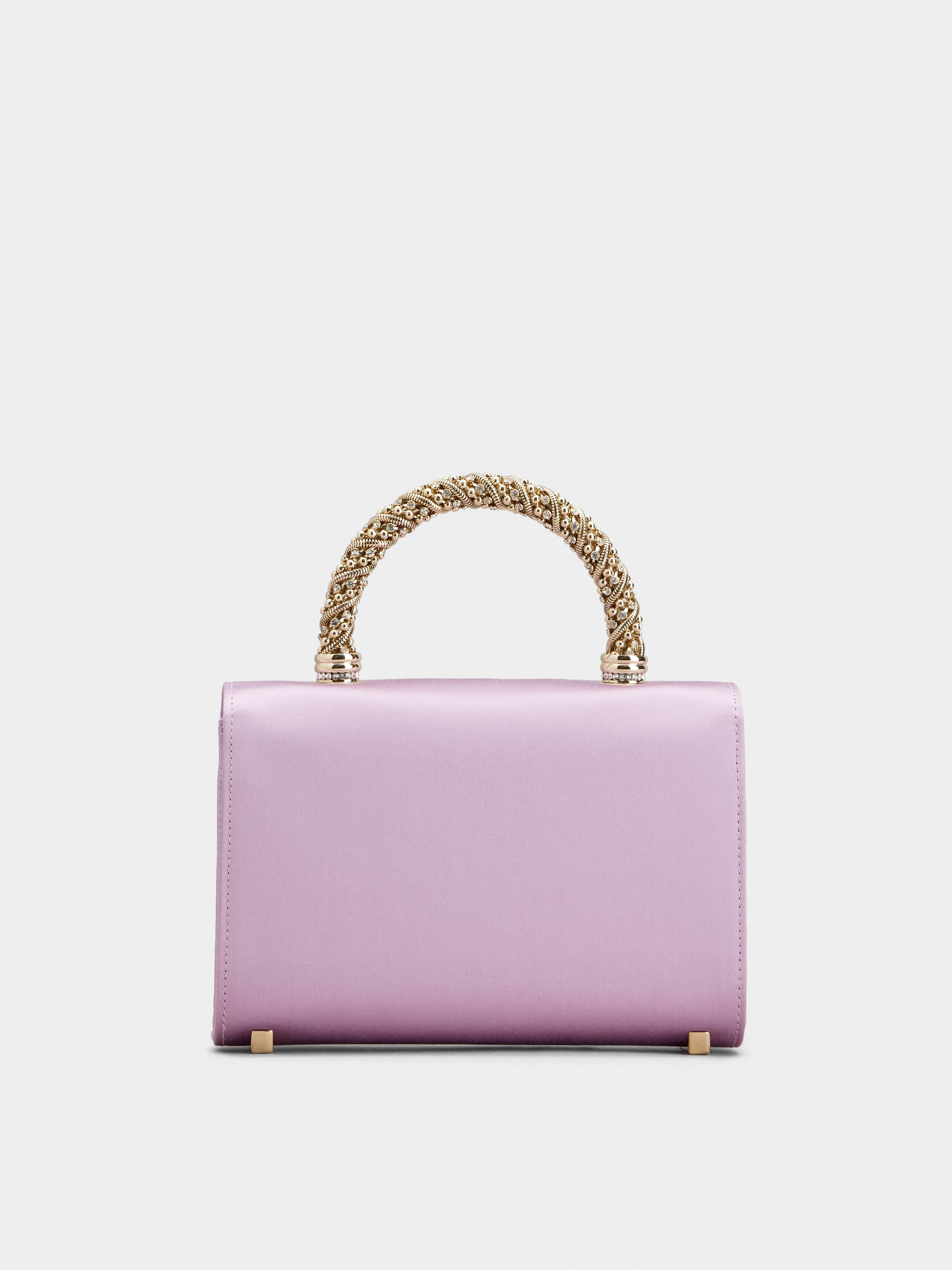 Jewel Mini Flower Strass Colored Buckle Clutch Bag in Satin - 3