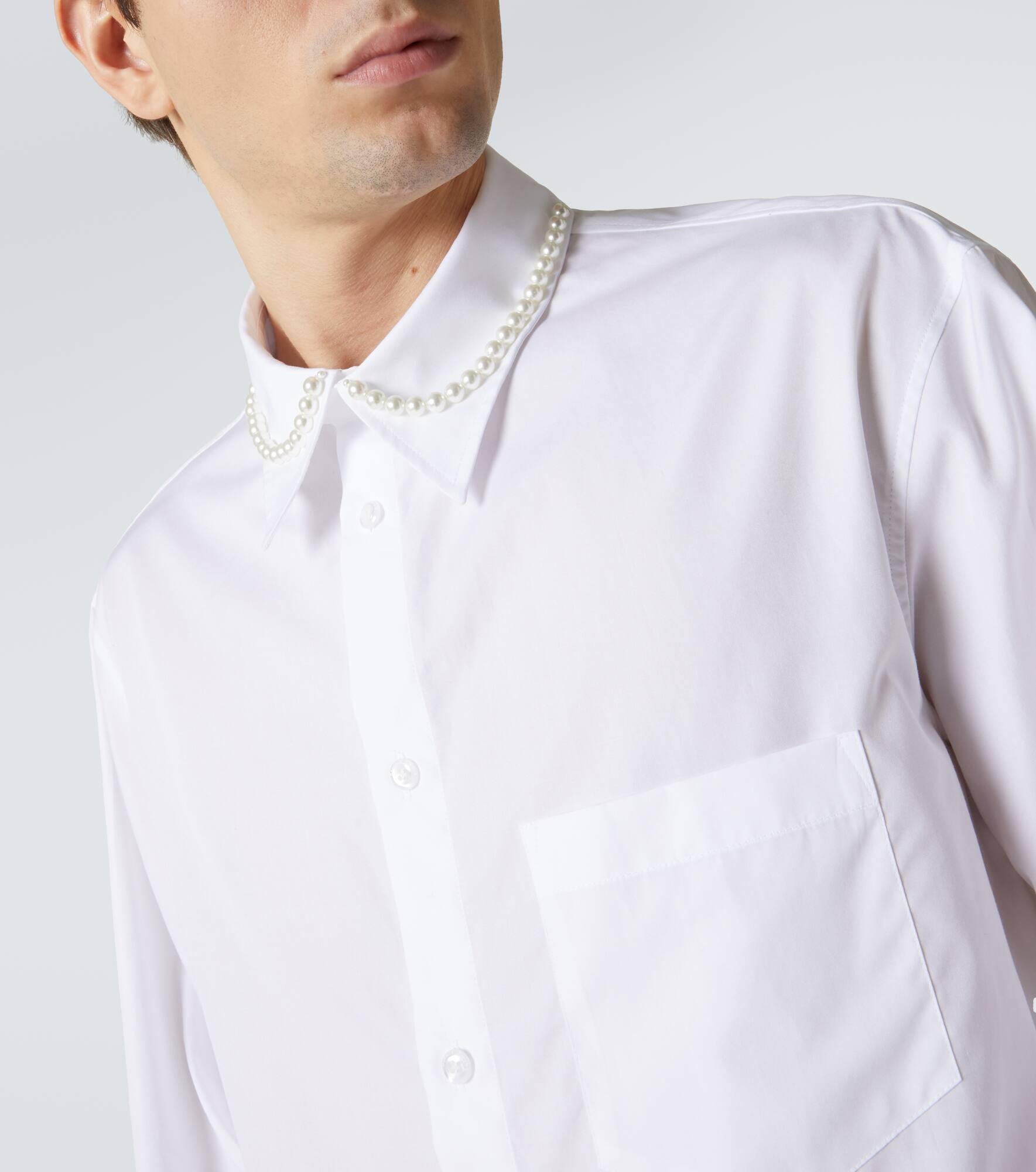 Faux pearl-embellished cotton poplin shirt - 5