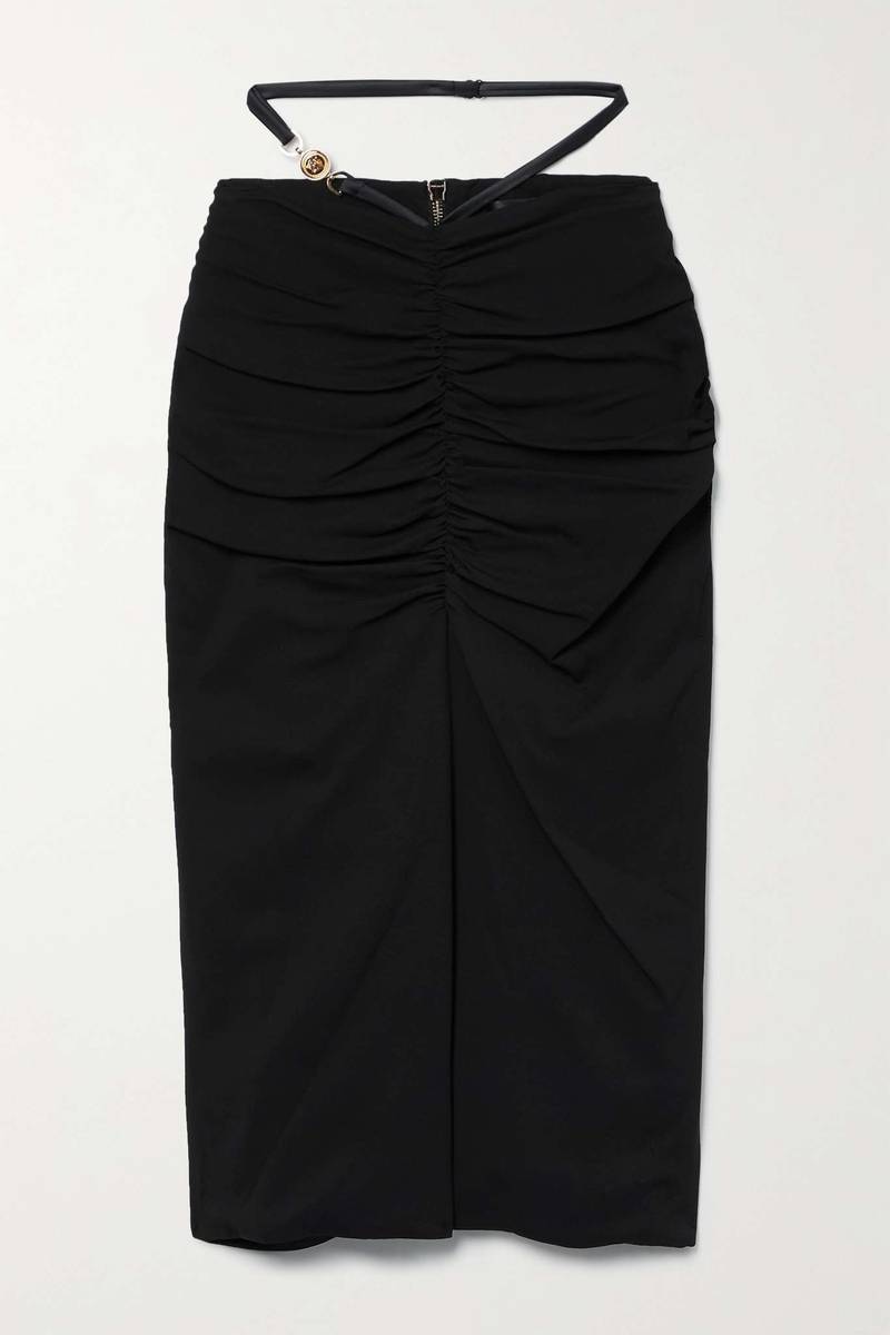 Embellished ruched crepe midi skirt 1