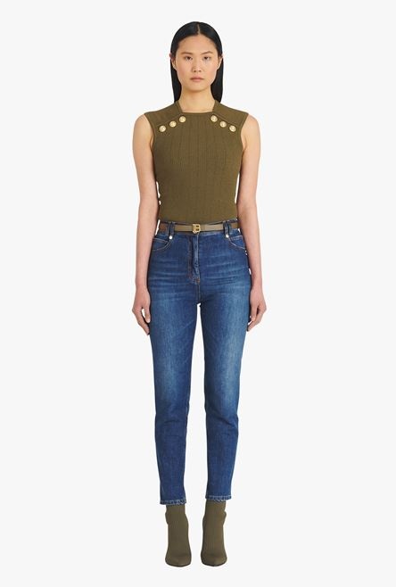 Khaki smooth leather B-Belt belt - 5