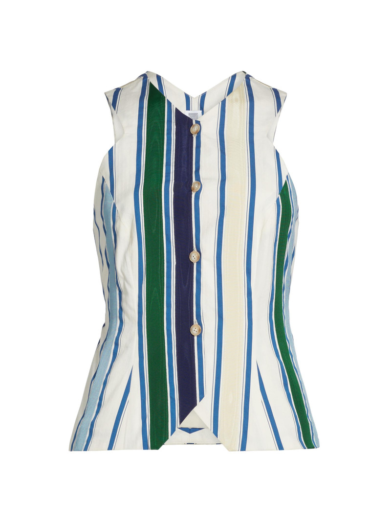 Women's King Giorgio Striped Cotton-Blend Vest - Blue Stripe 1