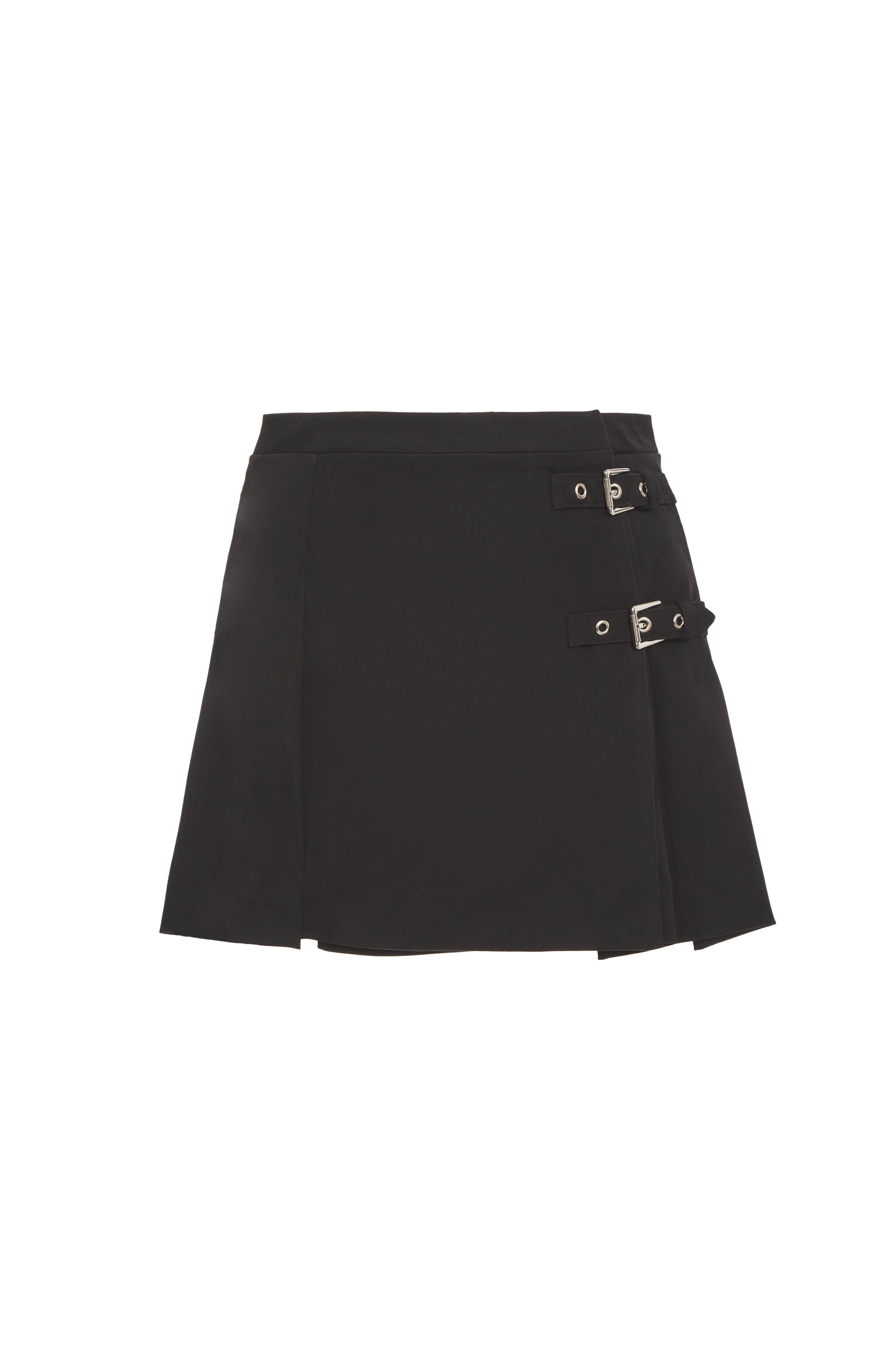 STRETCH WOOL MINI SKIRT WITH BUCKLES - 1